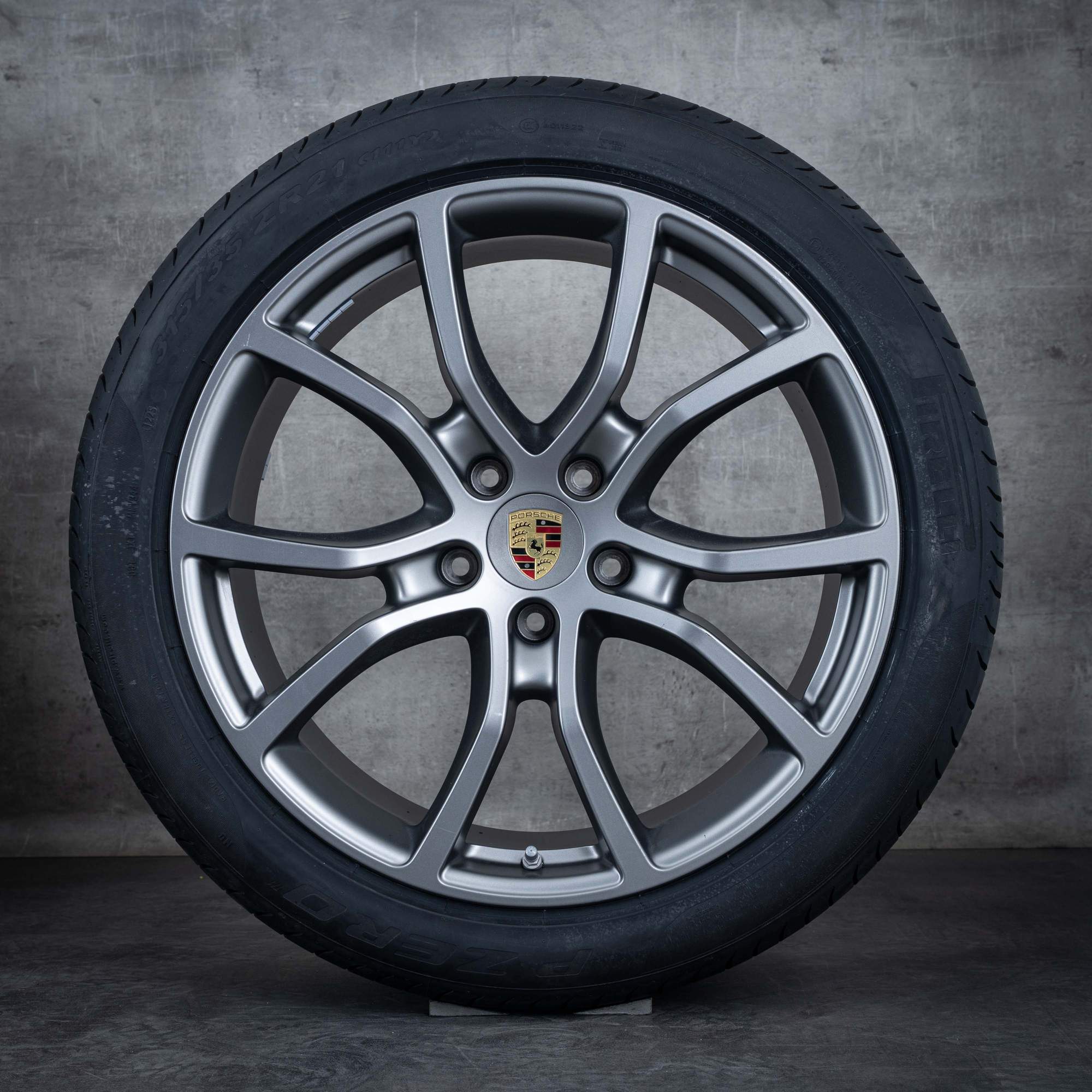 Oryginalne felgi Porsche Cayenne 21 cali 9YA I E3 letnie koła 9Y0601025DB 9Y0601025DC Exclusive Design platyna srebrny mat
