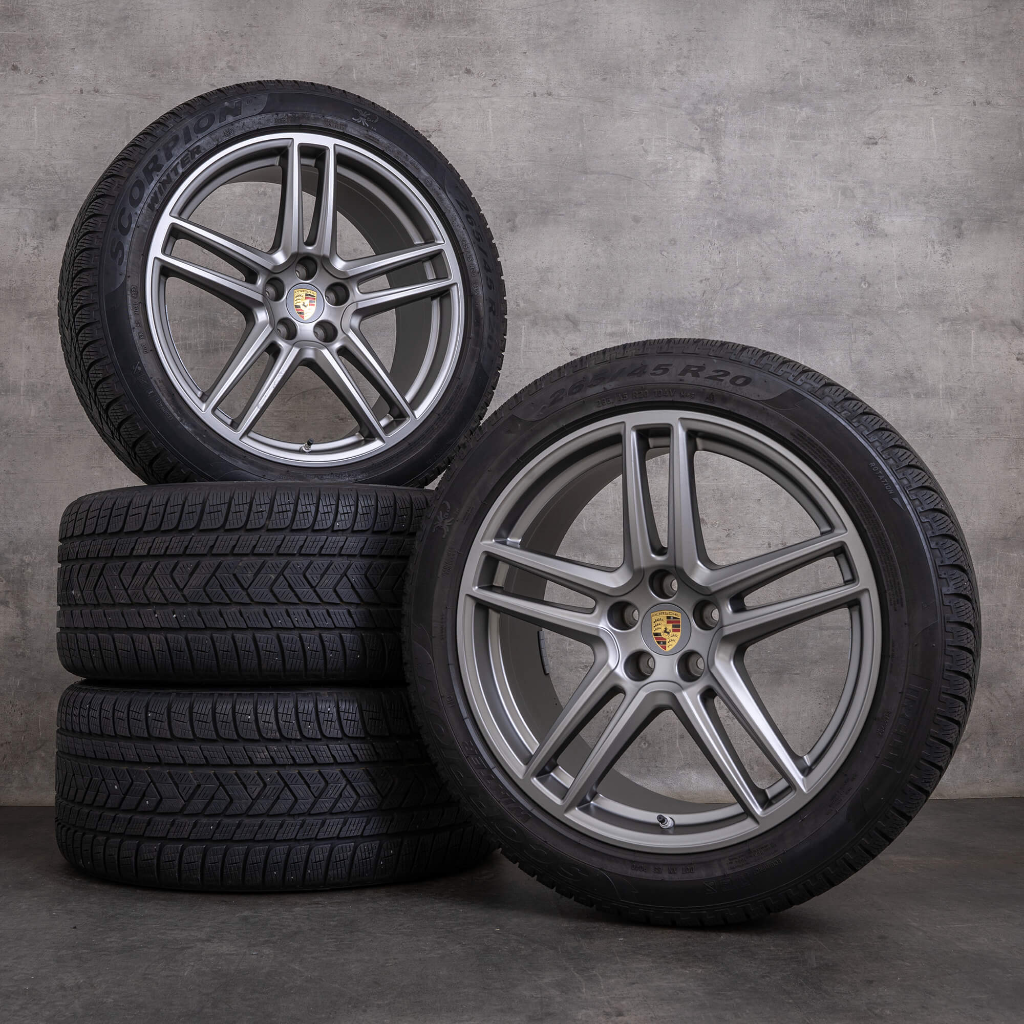 Original Porsche Macan II Winterräder 20 Zoll Felgen 95B601025DJ 95B601025DK platin silber matt