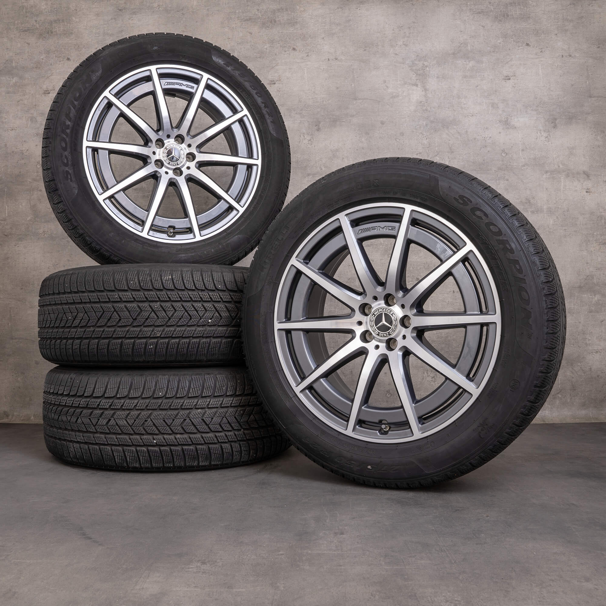 Originální zimni pneumatiky Mercedes Benz GLS X167 AMG 21" disky A1674018100 A1674019400 himalaya šedá lesklá otočené