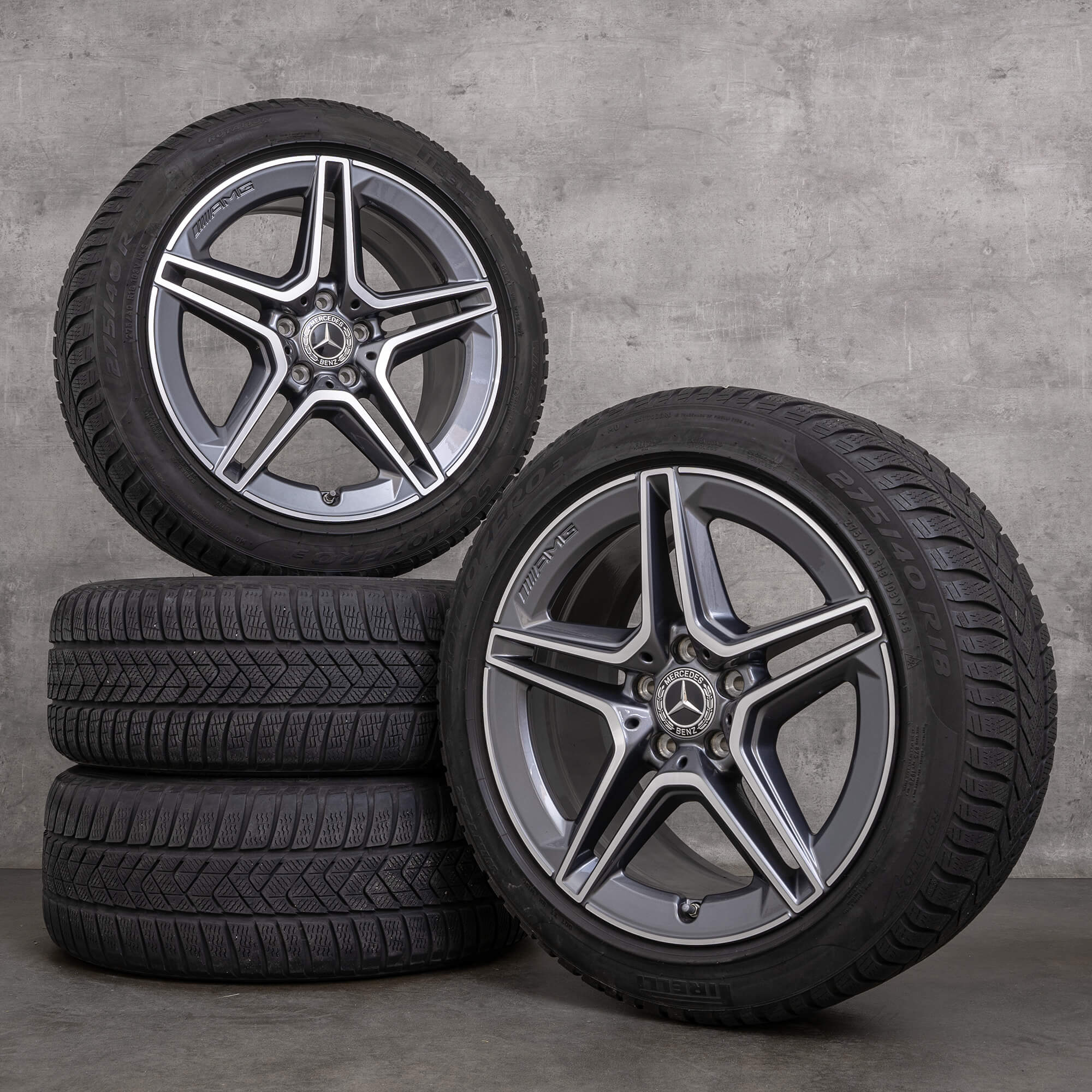 Originale AMG Mercedes Banz E-Klasse vinterhjul 18 tommer W213 S213 C238 A238 felger A2134016300 A2134016400 himalaya grey glossy turned