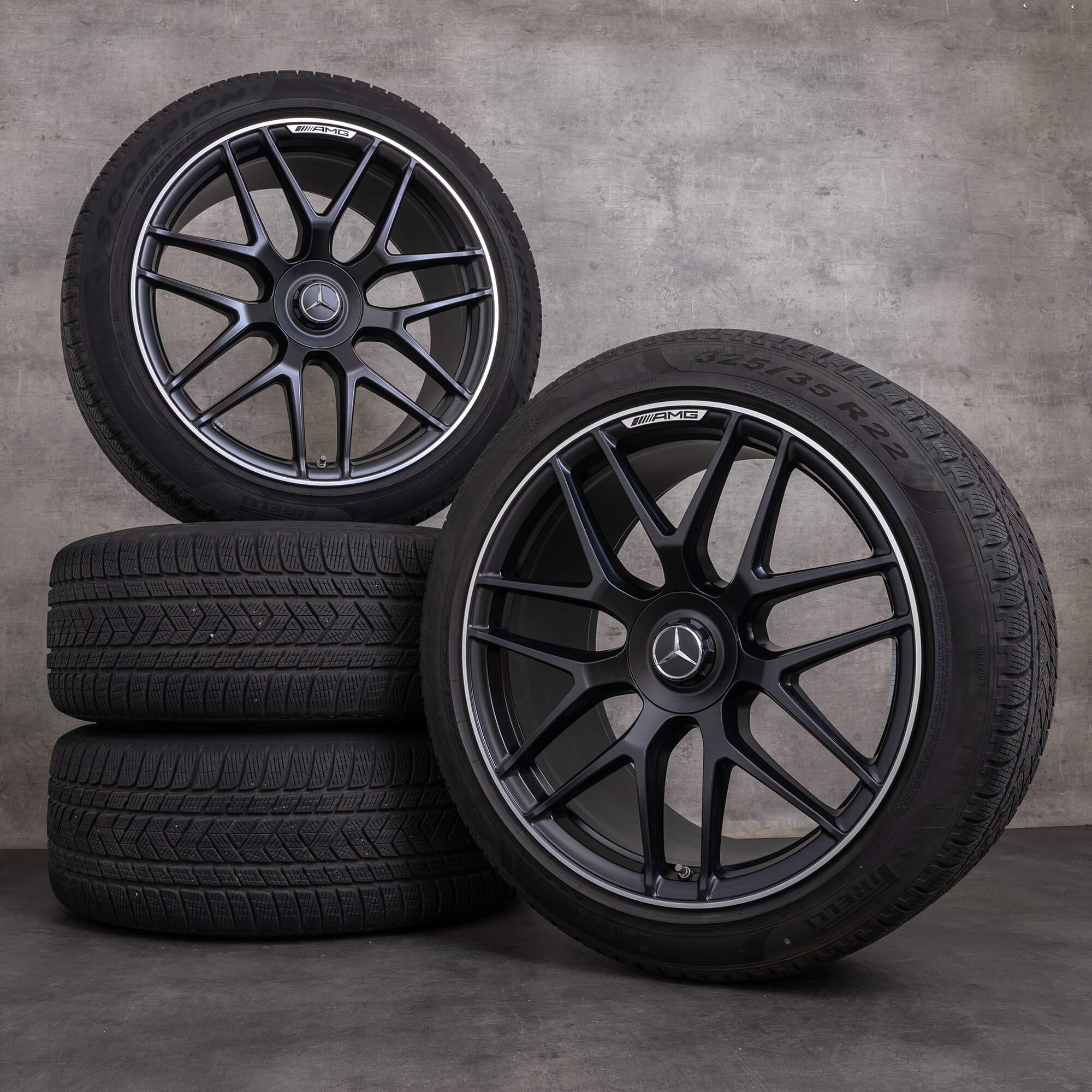 Originali Mercedes Benz GLE 53 63 AMG 4Matic+ Cerchi con gomme invernali 22 pollici X167 C167 Hybrid A1674014400 A1674014500 nero lucido tornito
