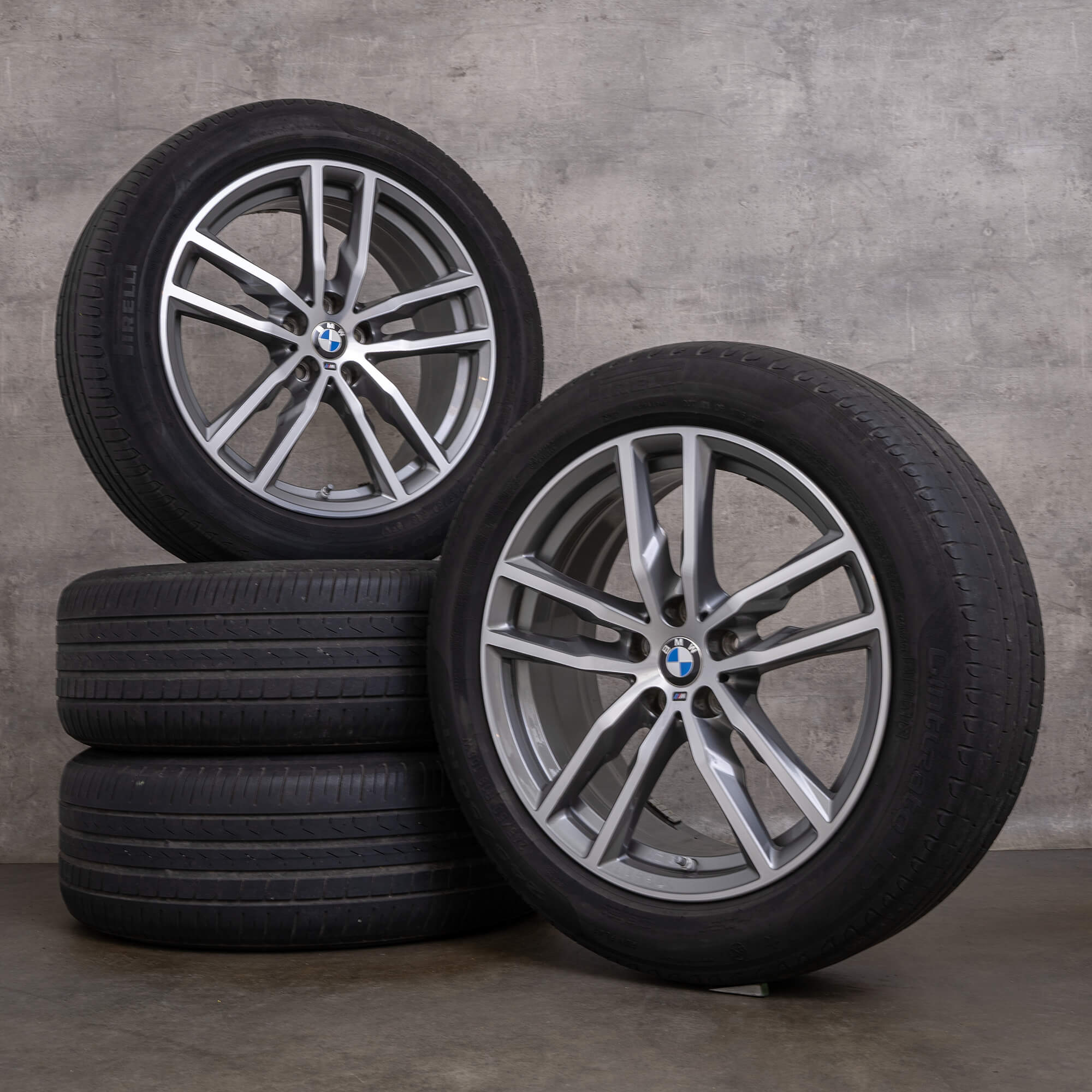 Original BMW X3 X4 fälgar 19 tum G01 G02 sommar hjul styling 698 M 8010267 ferric grey fram polish
