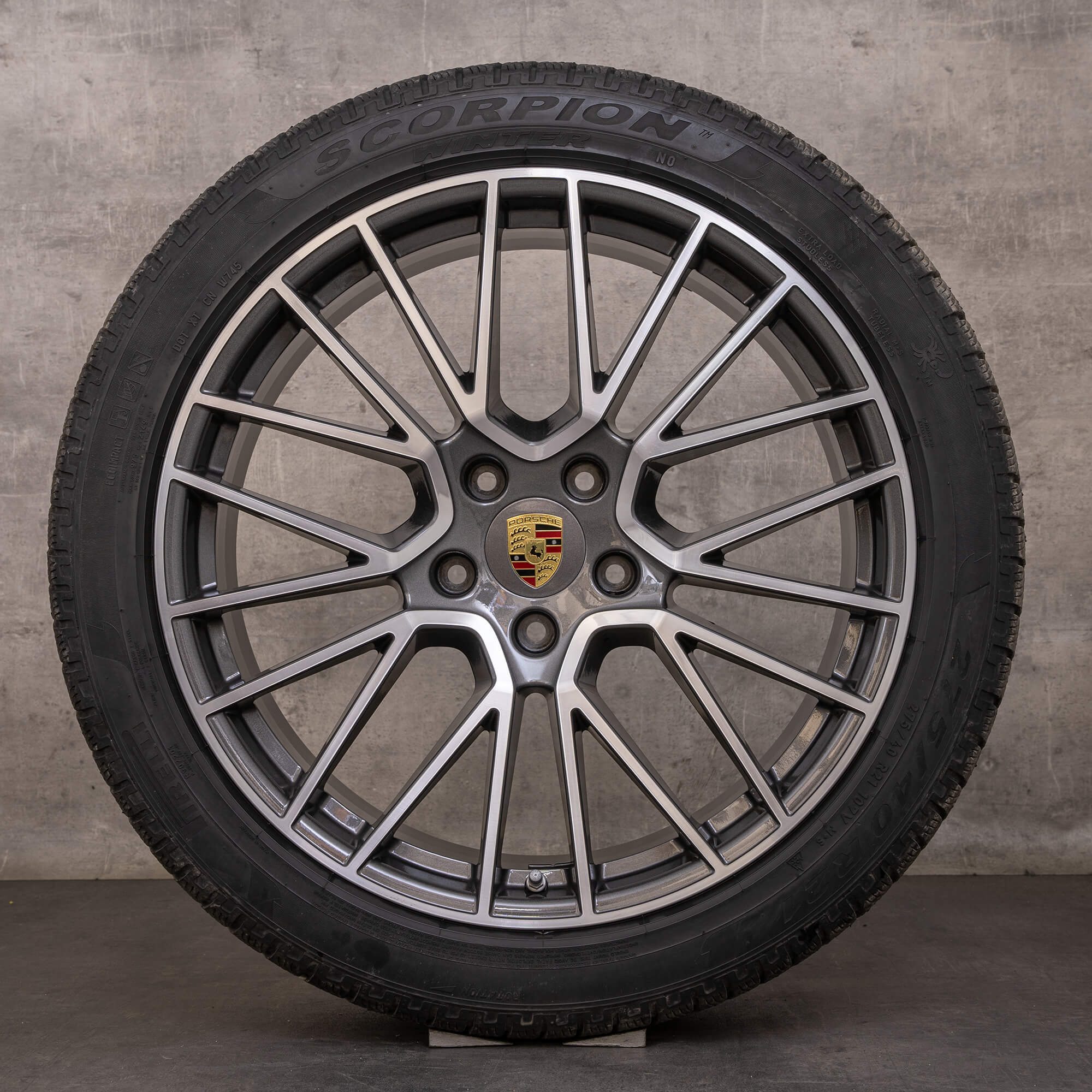 Oryginalne koła zimowe Porsche Cayenne Coupe 21 cali 9YA felgi 9Y0601025BF 9Y3601025AC tytanowe polerowane