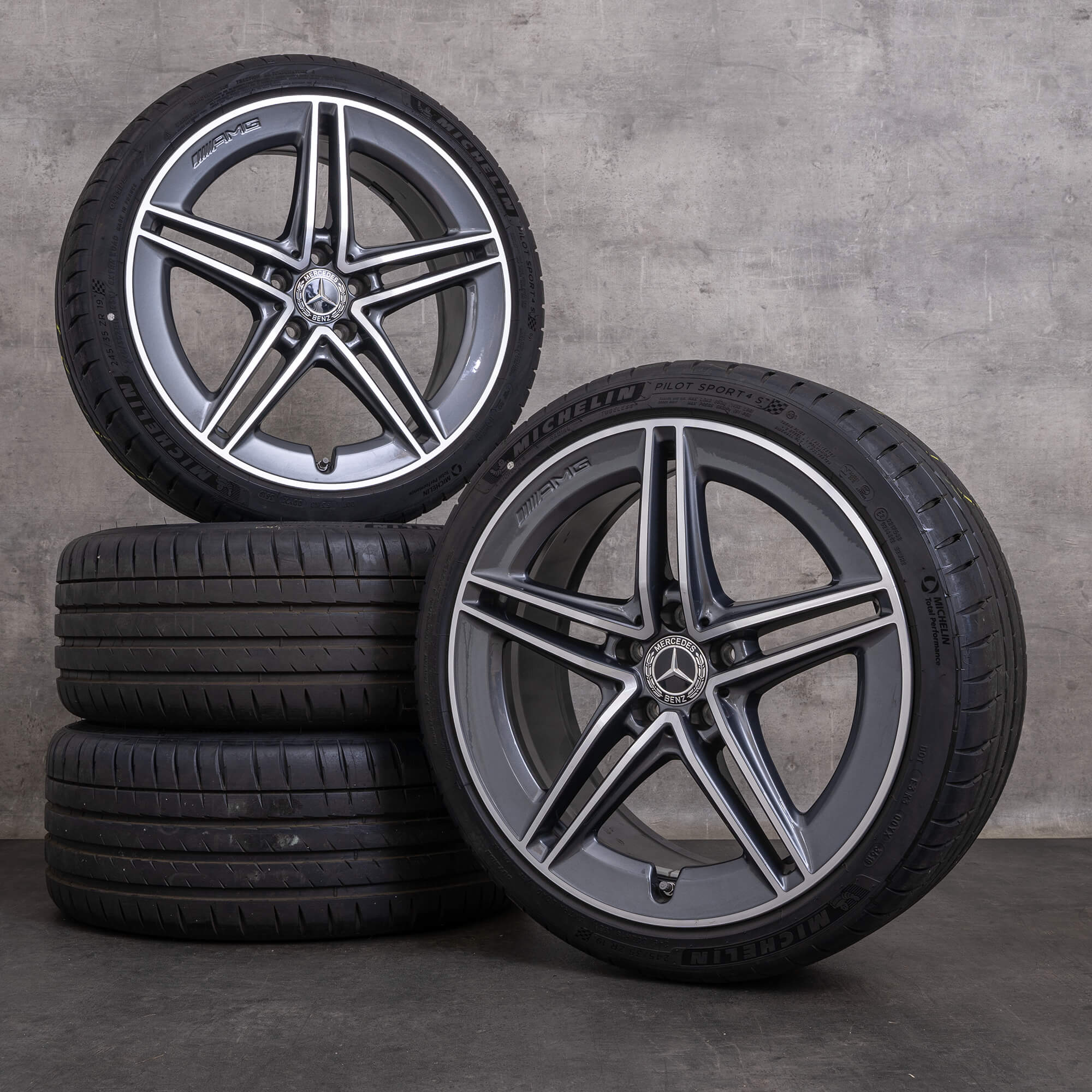 Orijinal Mercedes Benz A Sınıfı A45 AMG jantlar 19 inç W177 yaz jant lastik A1774012300 himalaya gri parlak tornalanmış