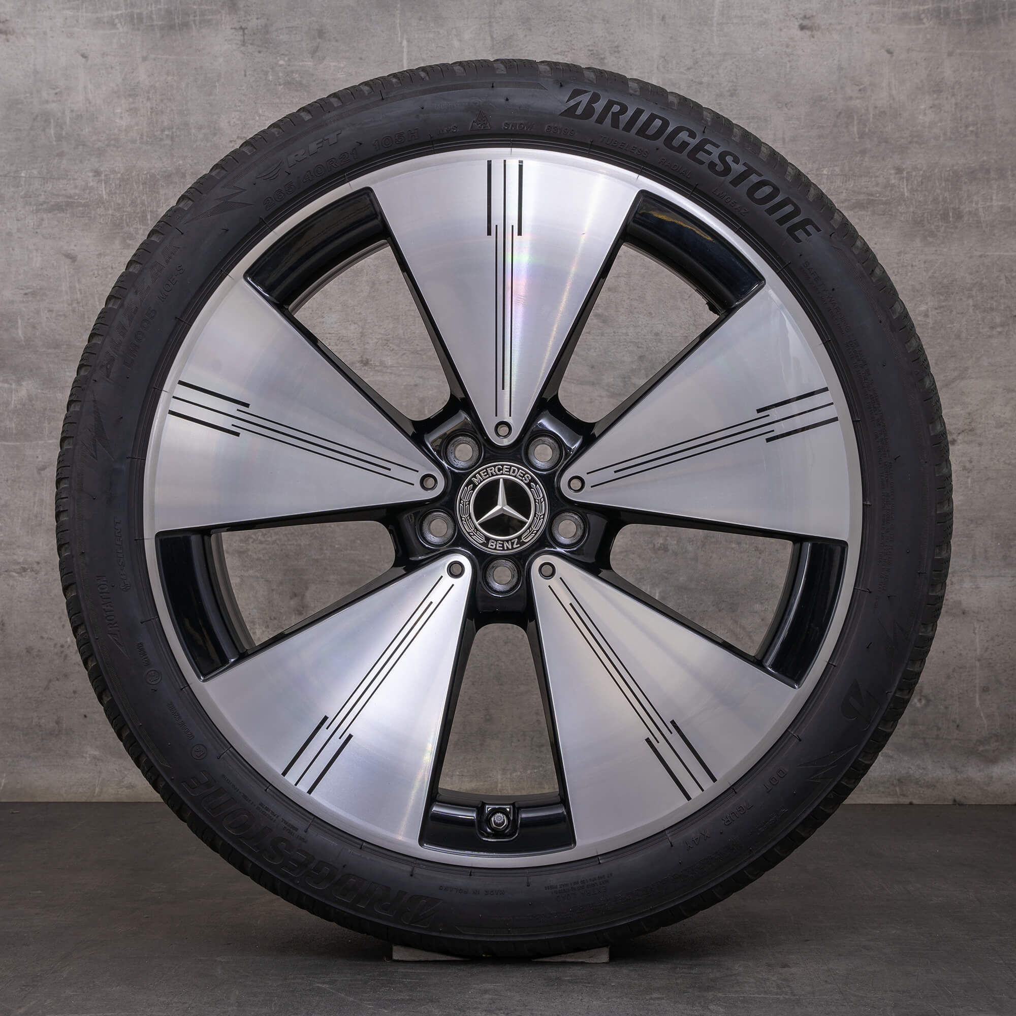 Alkuperäiset Mercedes Benz EQS talvirenkaat 21 tuuman V297 vanteet A2974011100 musta kiillotettu sorvattu