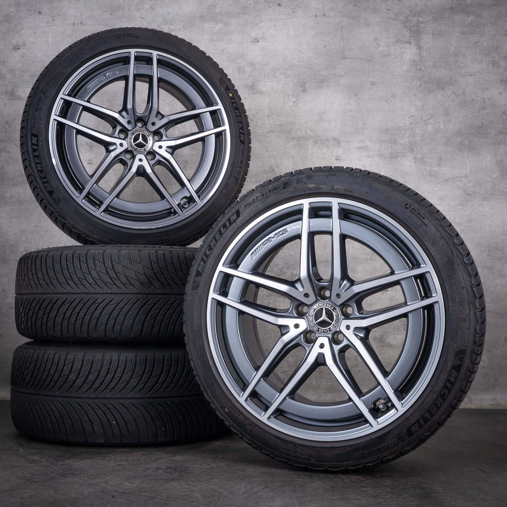 Original AMG Mercedes Benz SL Winterräder 20 Zoll 43 55 63 R232 Felgen A2324012100 A2324012200 himalaya grey glanzgedreht