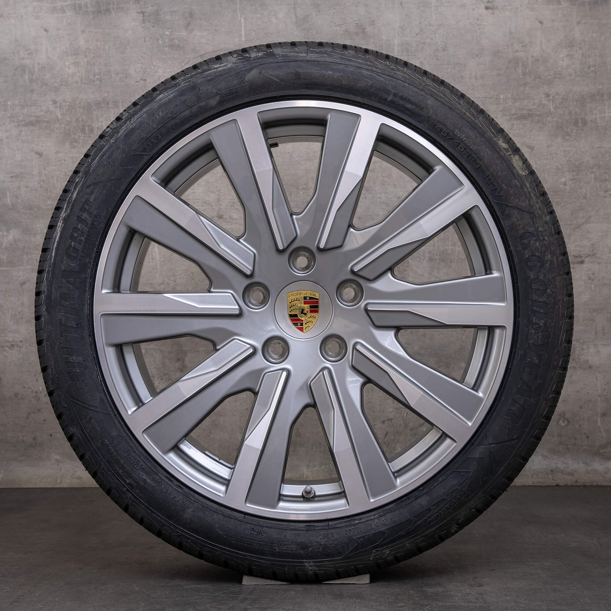 OEM Porsche Taycan snow tire packages 20 inch 9J1 II Rims 9J1601025L 9J1601025M platinum silver glossy turned