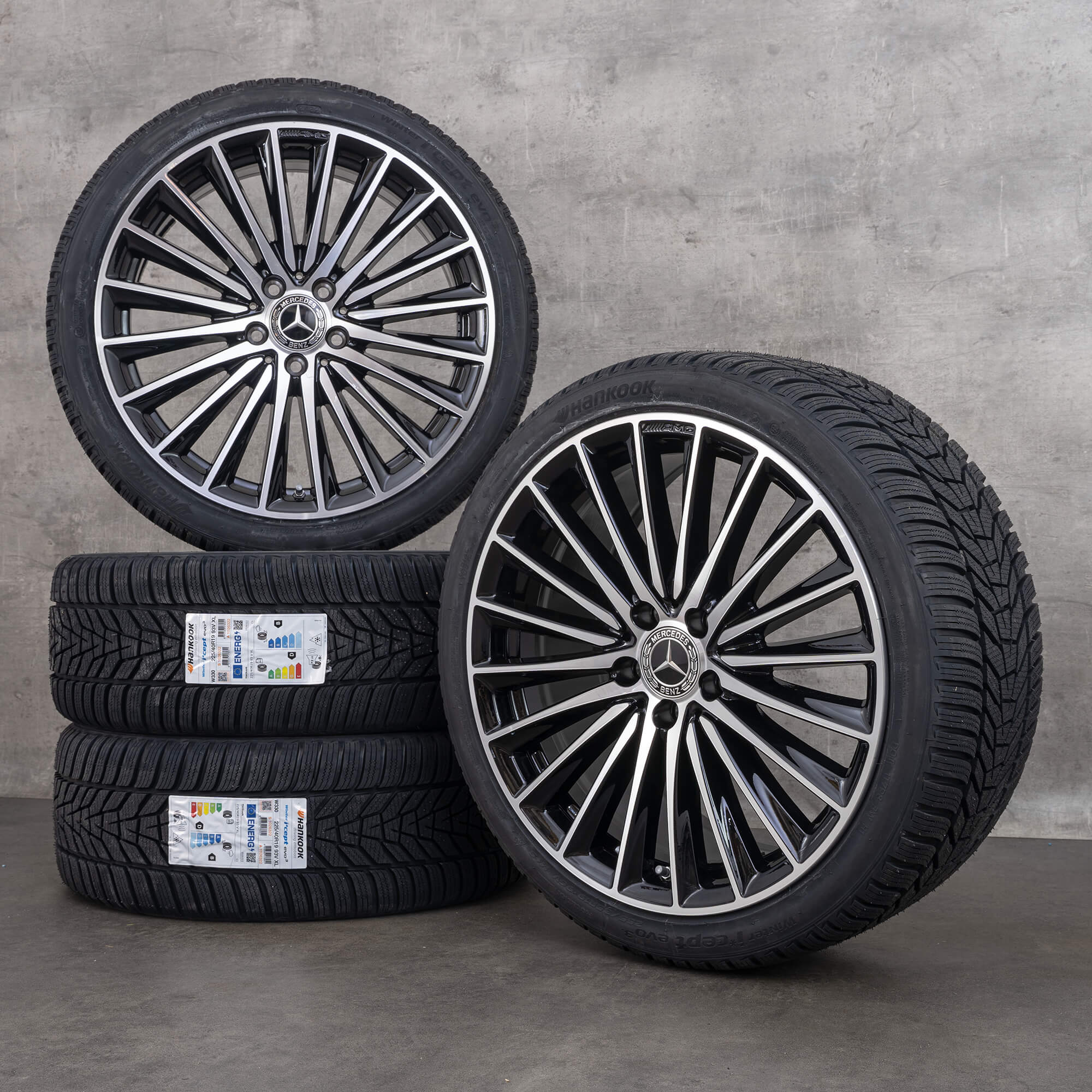 Original Mercedes Benz C-Klasse AMG Winterräder 19 Zoll W206 S206 Felgen A2064011900 A2064012000 schwarz glanzgedreht