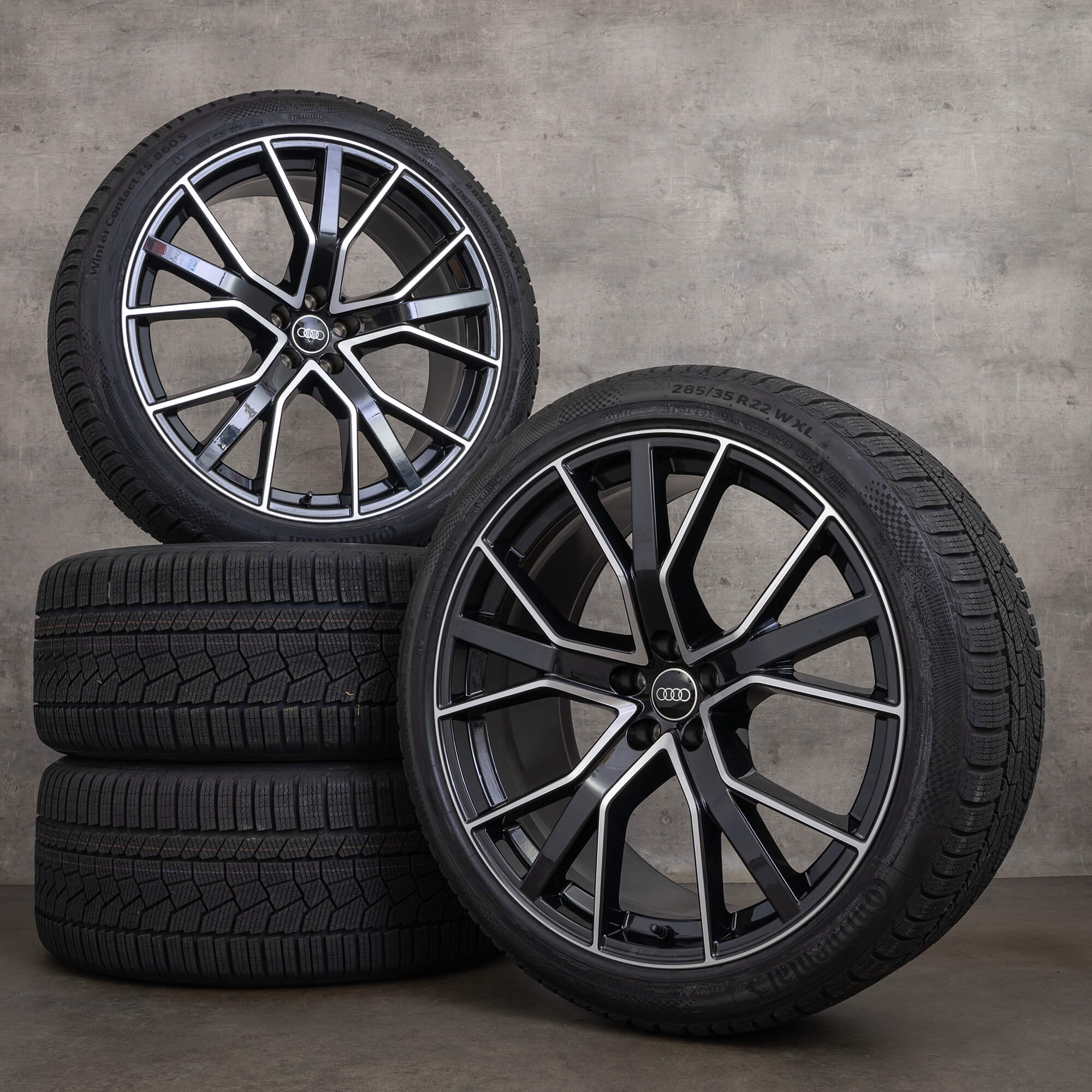 Oryginalne koła zimowe do Audi Q7 SQ7 22 cale felgi 4M Performance 4M0601025DP czarne w stylu diamond cut NOWE