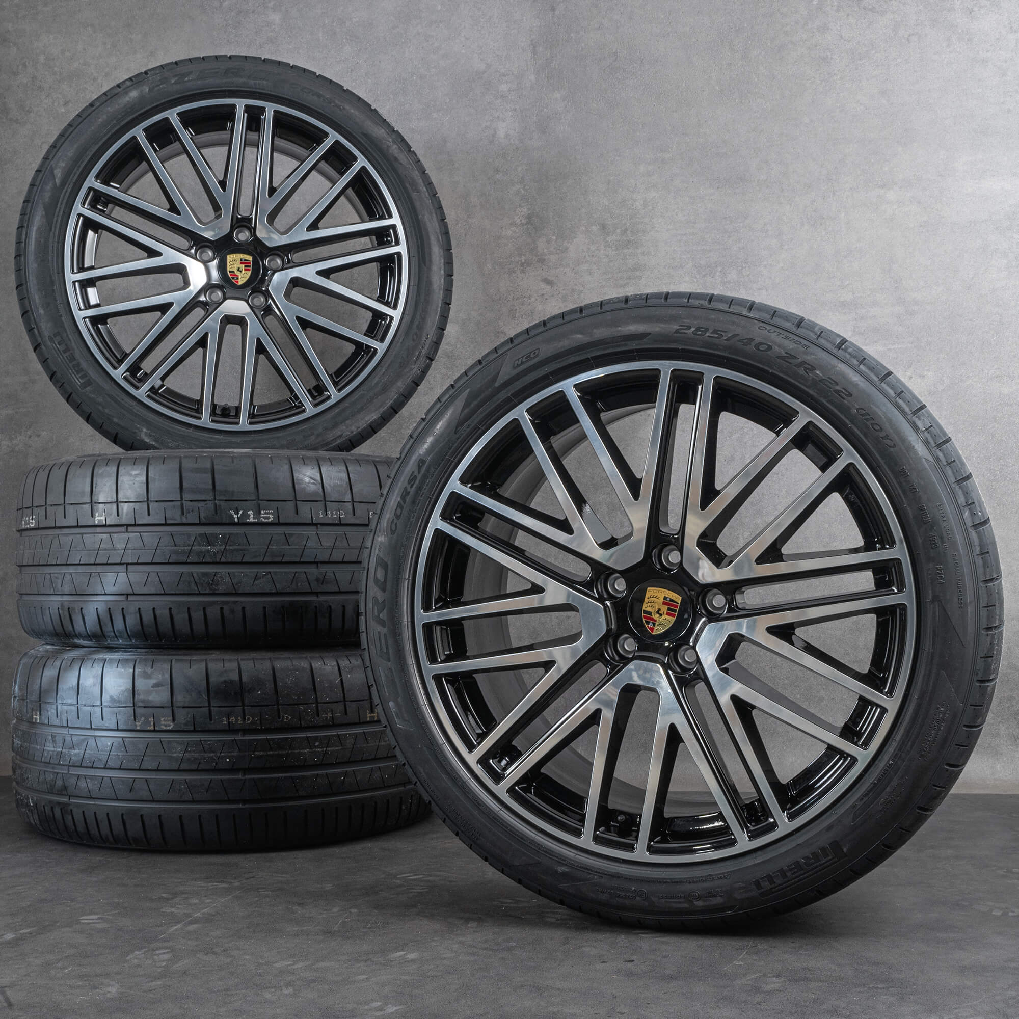 Original Porsche Cayenne Winterräder 22 Zoll 9YA II Felgen 9Y0601025DR 9Y3601025CA Tiefschwarz NEU