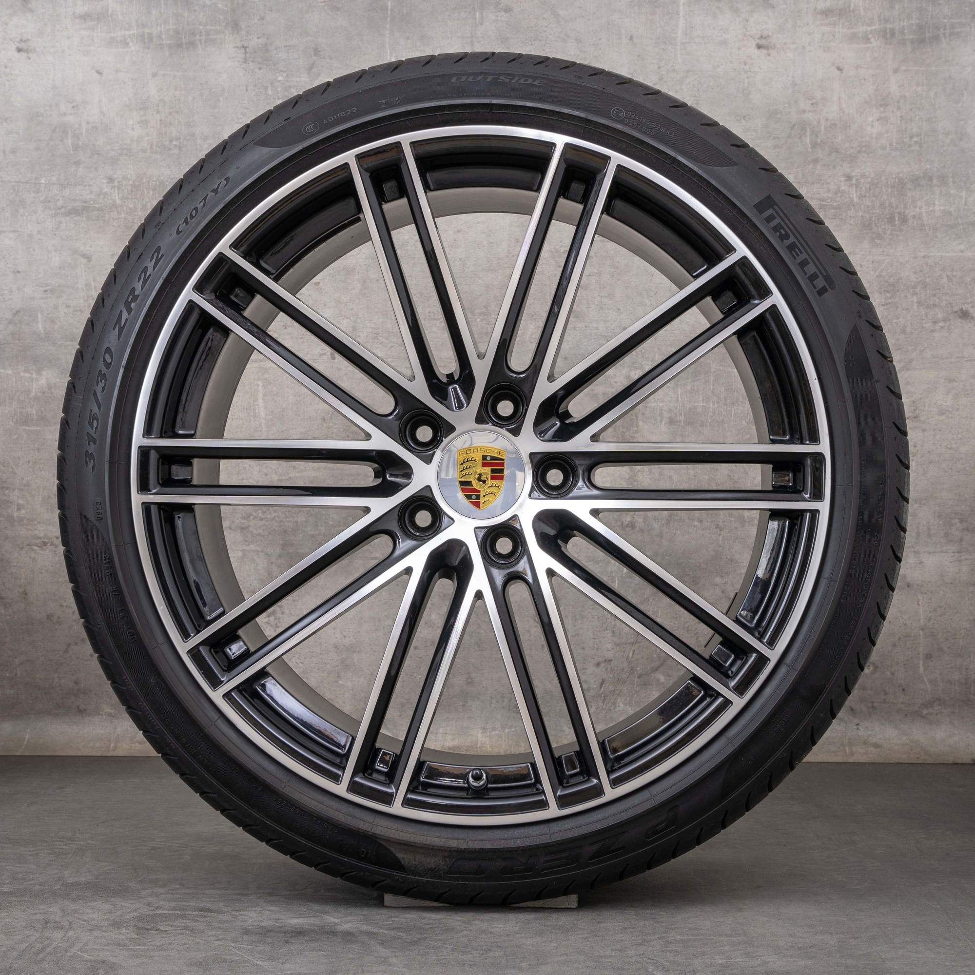 Originale Porsche Cayenne fælge 22 tommer 9YA sommerdæk 911 Turbo Design 9Y0044661M sort poleret