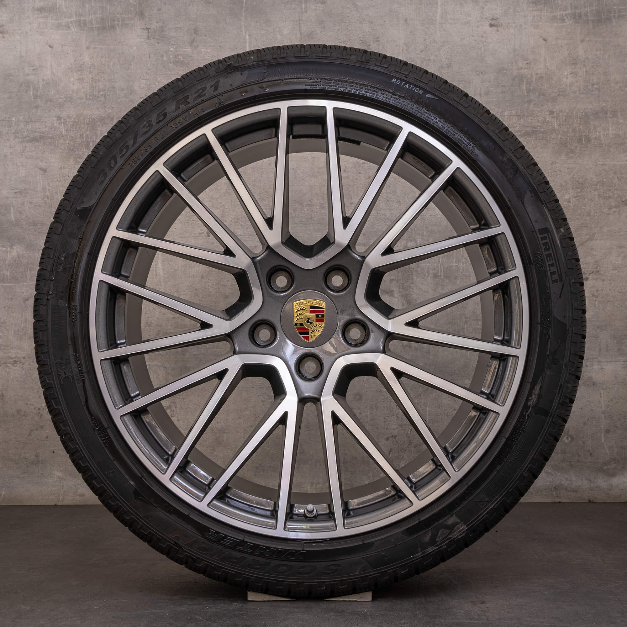 Oryginalne koła zimowe Porsche Cayenne Coupe 21 cali 9YA felgi 9Y0601025BF 9Y3601025AC tytanowe polerowane