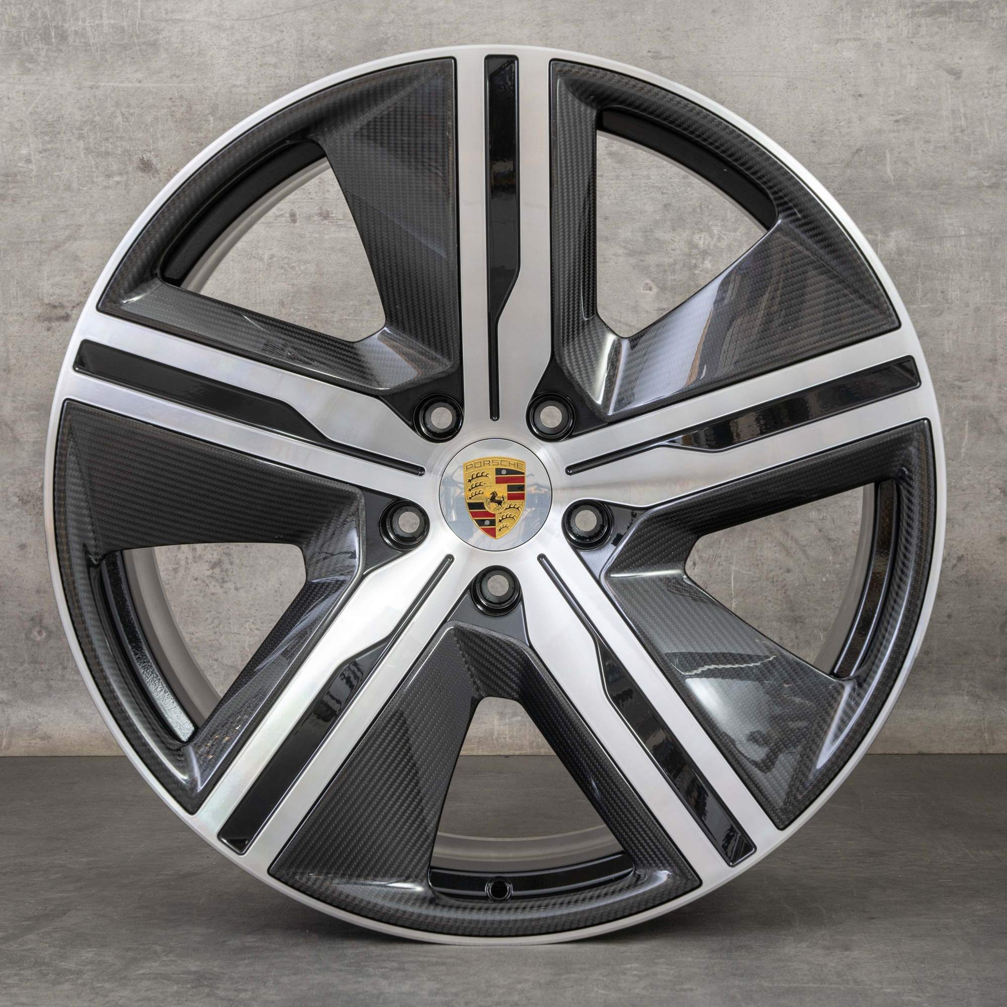 Original Porsche Macan Electric Felgen 22 Zoll Carbon 95C601025AH AJ 95C601025AK AL Exclusive Design schwarz glanzgedreht NEU