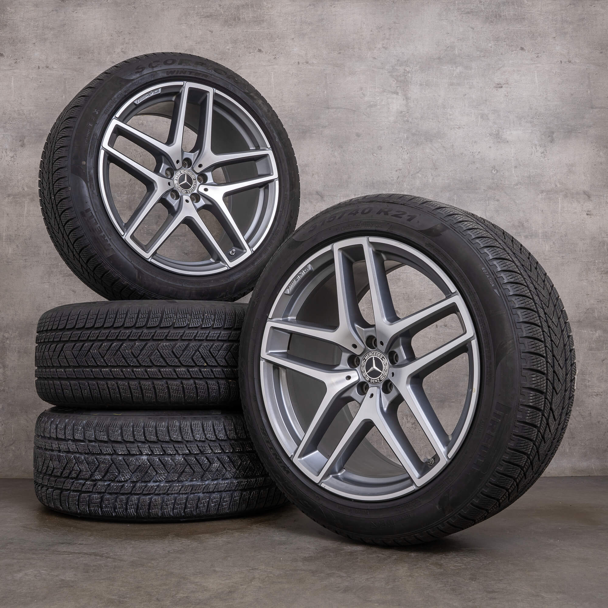 Originale Mercedes Benz GLE 43 AMG vinterhjul 21 tommer C292 fælge A2924011600 A2924011700 himalaya grey glossy turned