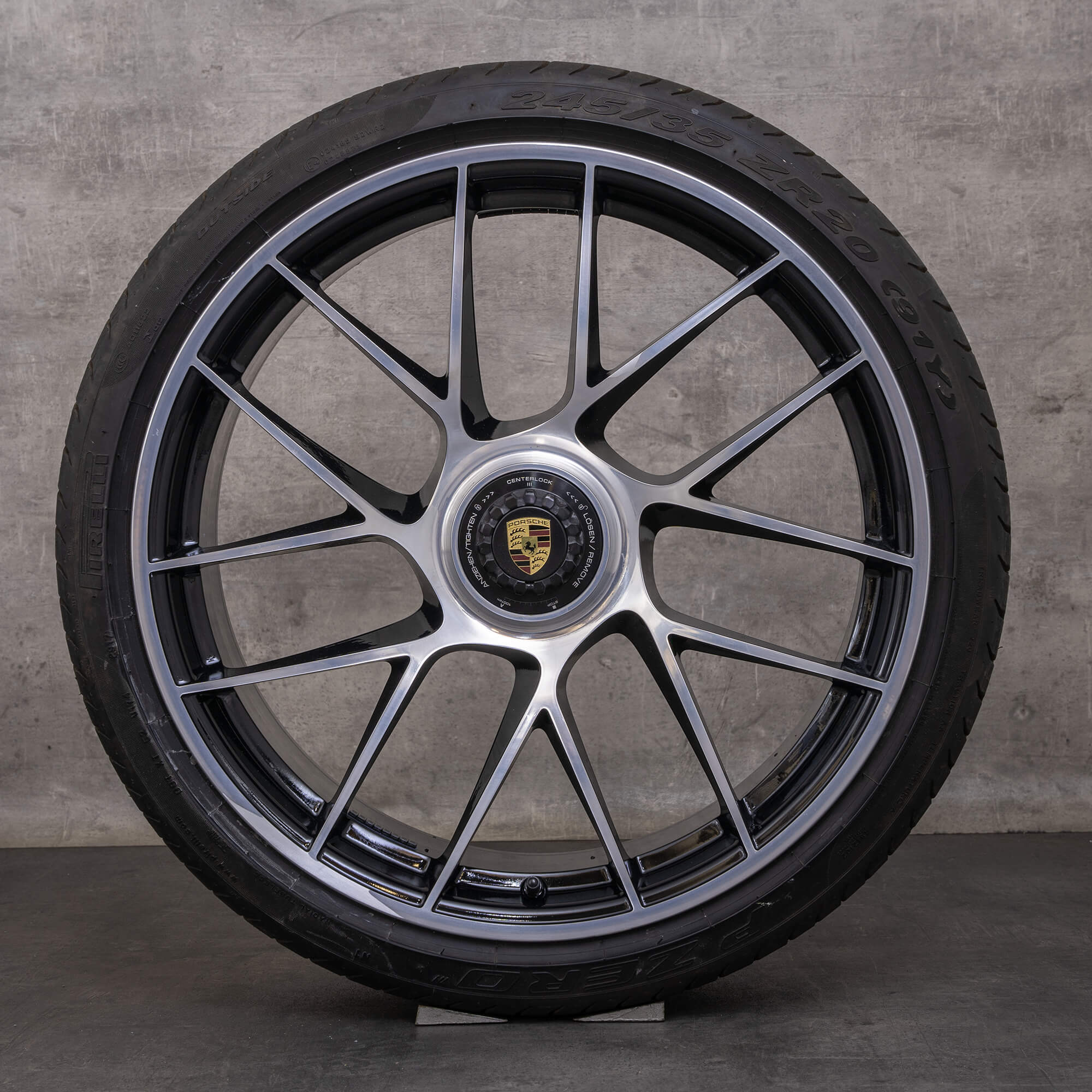 Originale Porsche 911 felger 20 tommers 991 II Turbo S sommerhjul 99136272100 99136277100 svart blank dreid