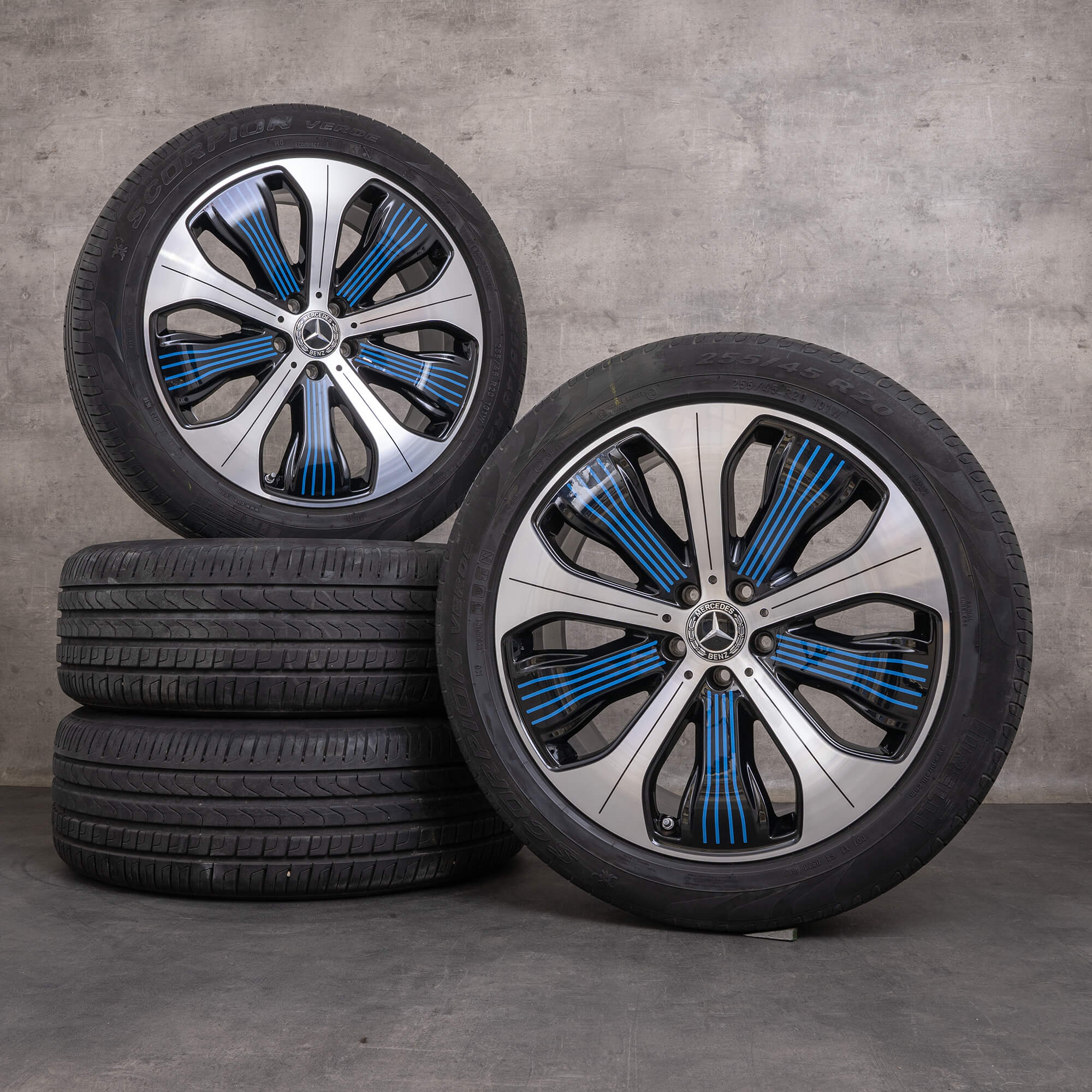 Llantas originales Mercedes Benz EQC de 20 pulgadas N293 llantas verano A2934010300 A2934010500 negro-azul brillante torneado