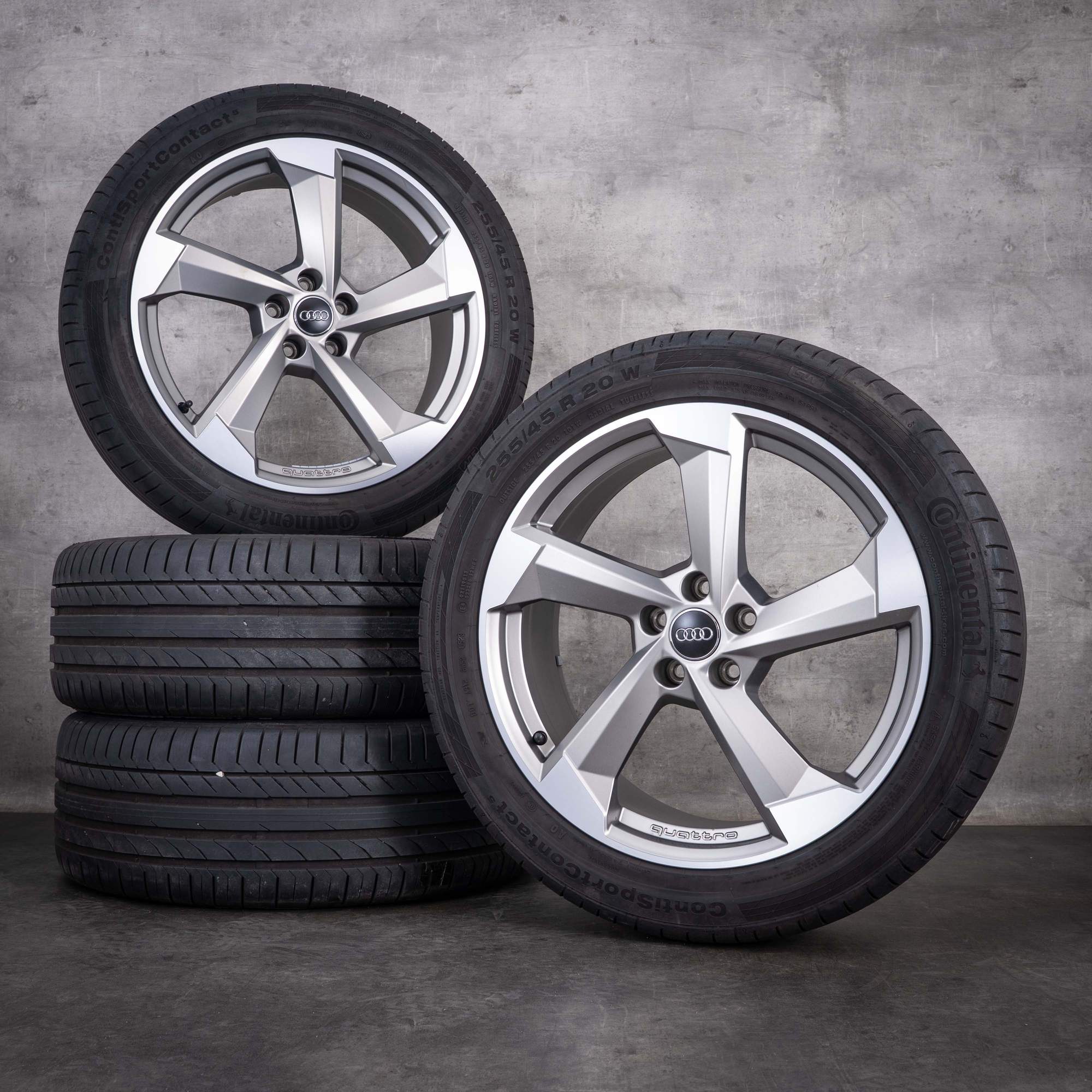 Oryginalne felgi Audi Q5 SQ5 20 cali FY – opony letnie 80A601025S wzór Rotor Quattro tytan w stylu diamond cut z polerowanymi elementami