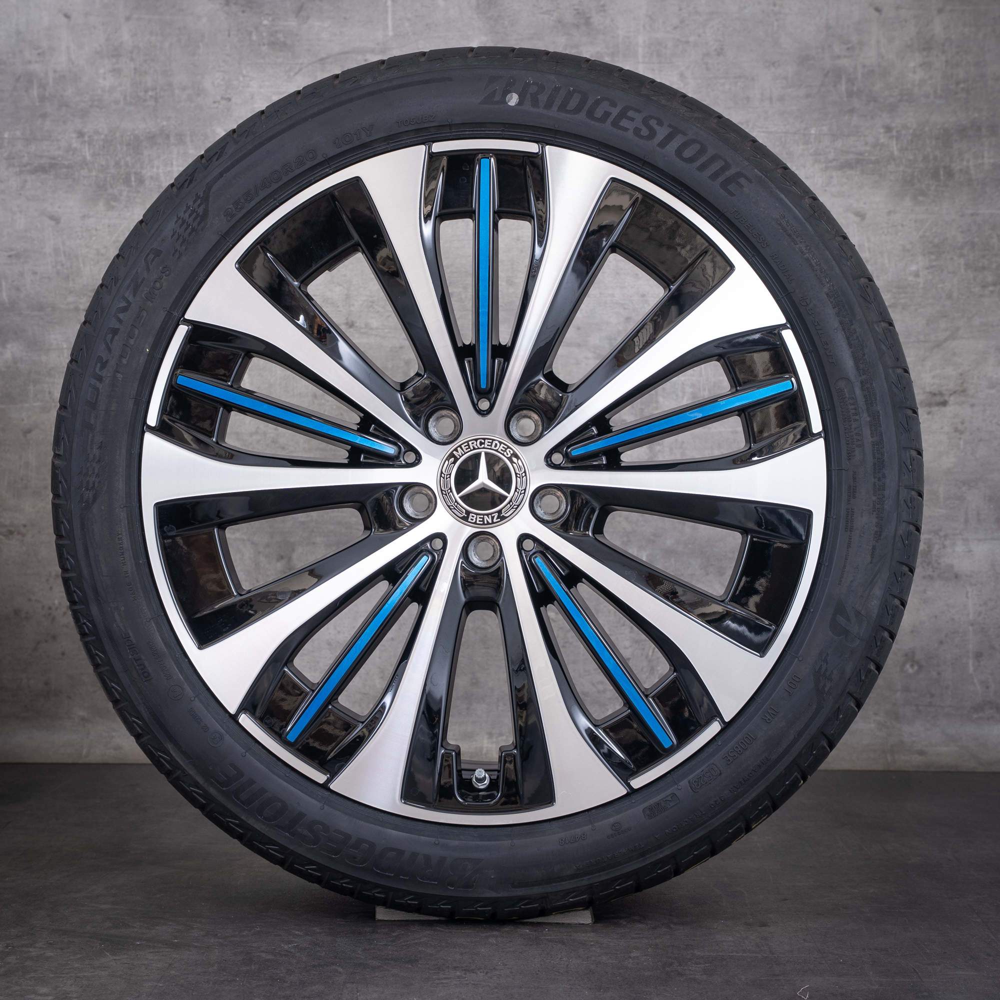 OEM Mercedes-Benz EQE 20inch V295 winter wheels Saloon rims A2954011800 Black Blue Front diamond cut - wheel 4 of 4