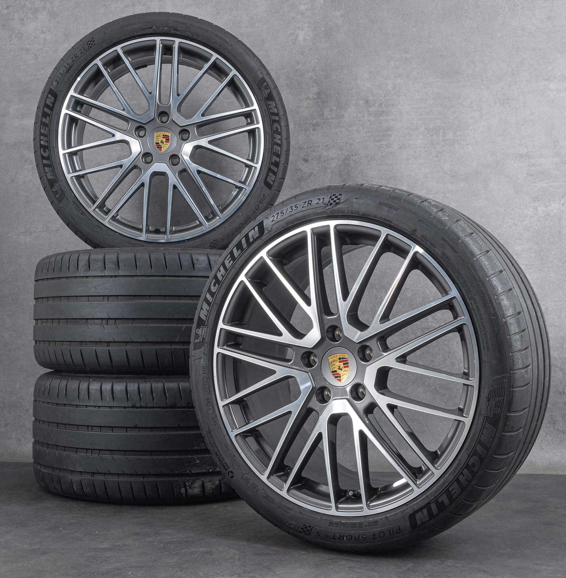 Original Porsche Panamera 976 Felgen 21 Zoll G3 Sommerräder 911 Turbo Design 976044660K titan glanzgedreht