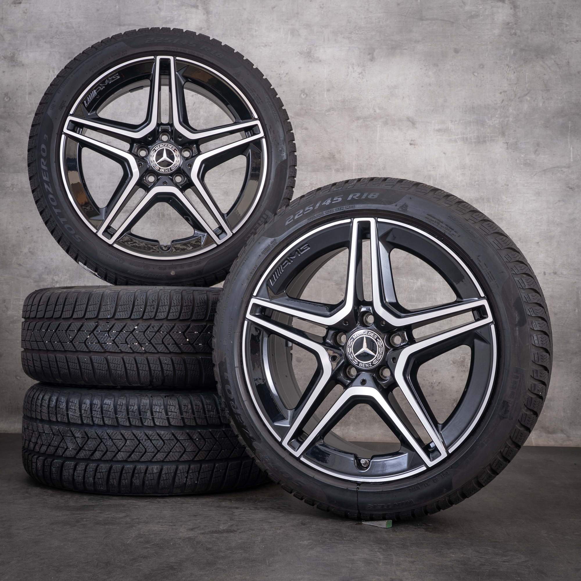 Original Mercedes Benz A B Klasse CLA AMG Winterräder 18 Zoll W177 V177 W247 X118 C118 Felgen A1774011500 schwarz glanzgedreht