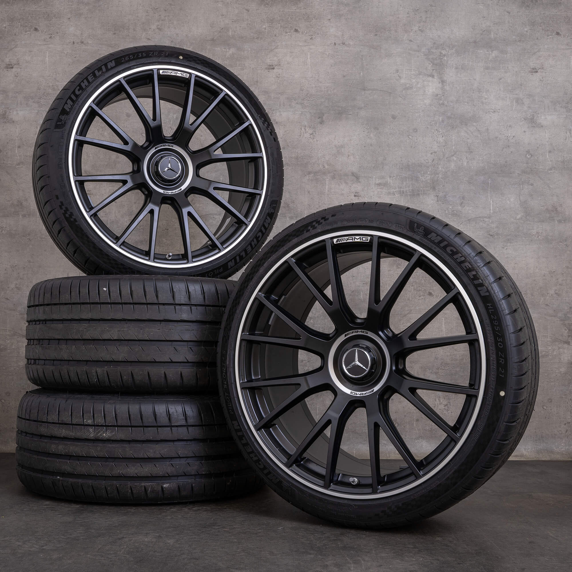 Orijinal Mercedes Benz E-Serisi E53 Hibrit AMG jantlar 21 inç W214 yaz jant lastik A2144011300 A2144011400 siyah mat parlak tornalanmış