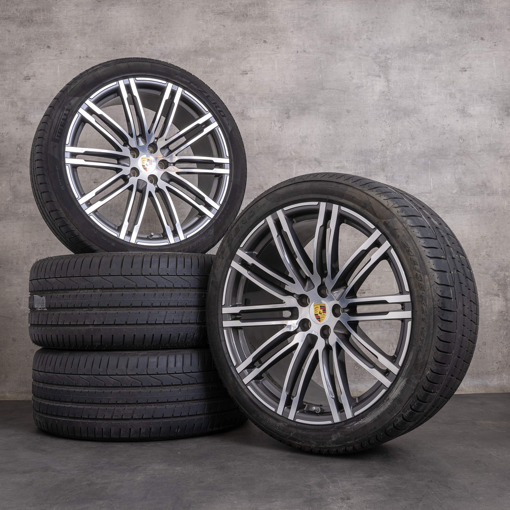 Originale Porsche Macan I fælge 21 tommer sommerhjul 95B601025AT 95B601025BA titanium poleret