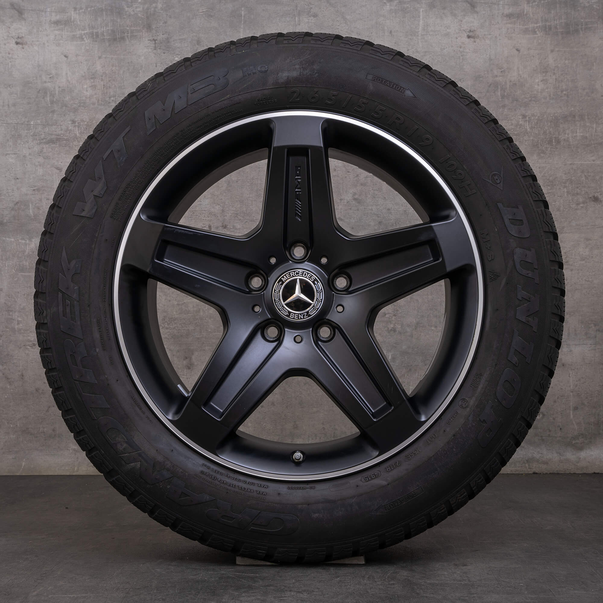 Original zimní pneu s disky Mercedes Benz G-Class G55 G63 G65 AMG 19palcové ráfky na auto W463 A4634012102 černé matné vysokým leskem
