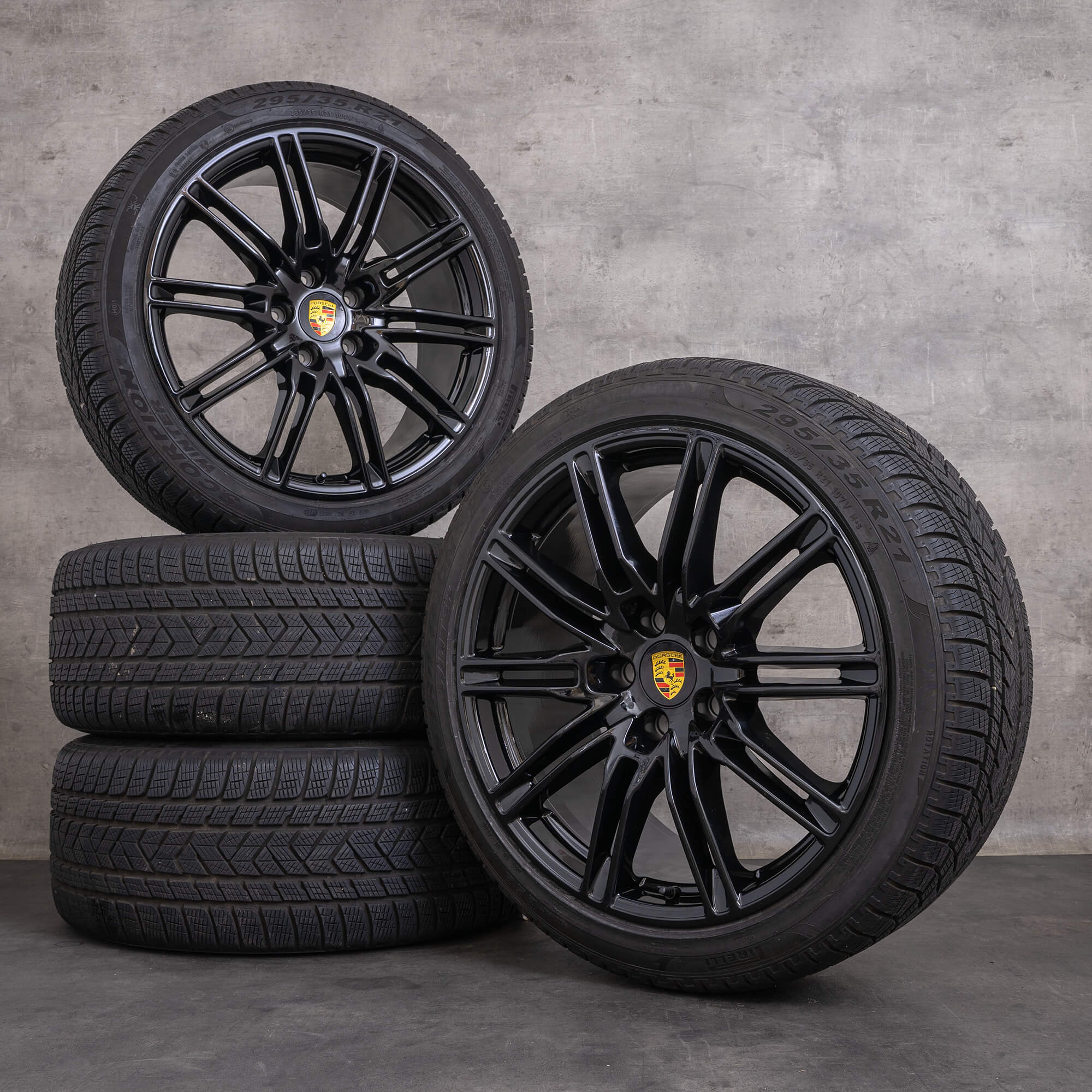 Originele Porsche Cayenne winterwielen 21 inch 958 velgen 7P5601025L zwart glanzend