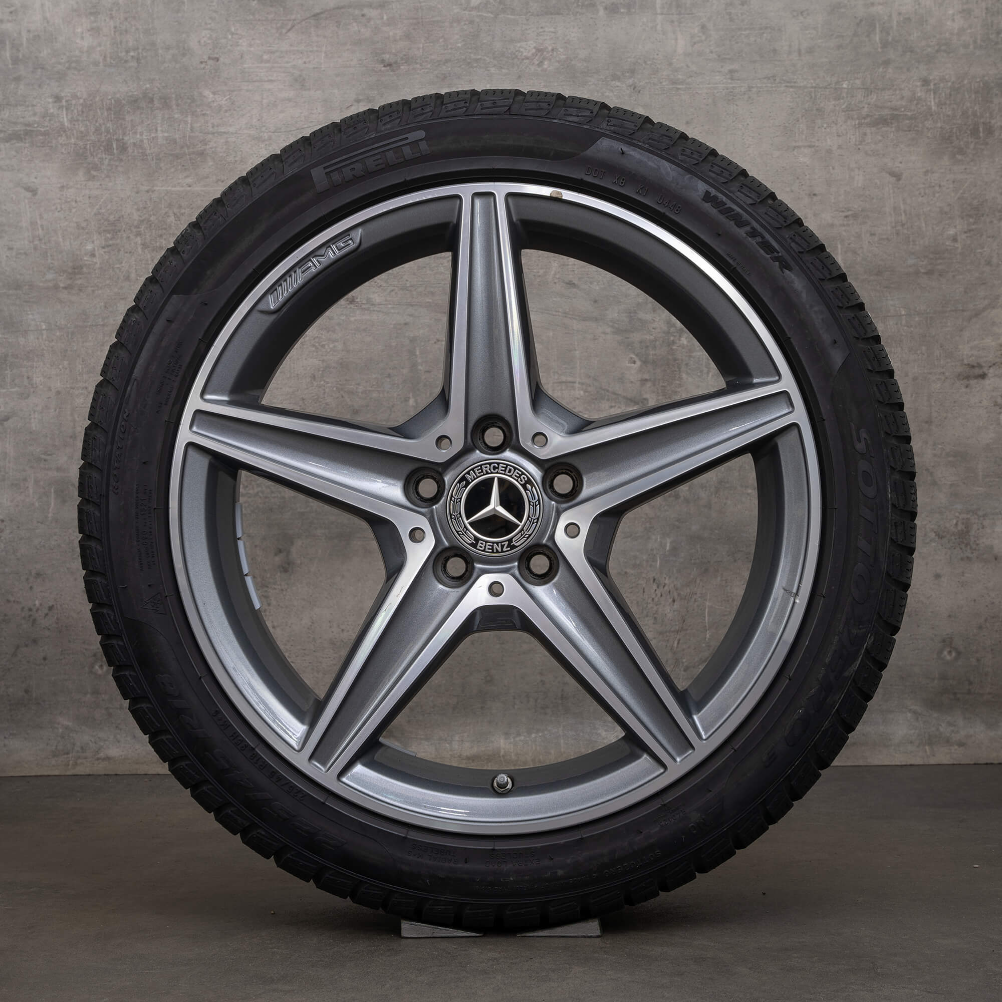 Original Mercedes Benz C-Klasse AMG Winterräder 18 Zoll W205 S205 C205 A205 Felgen A2054011100 himalaya grey glanzgedreht