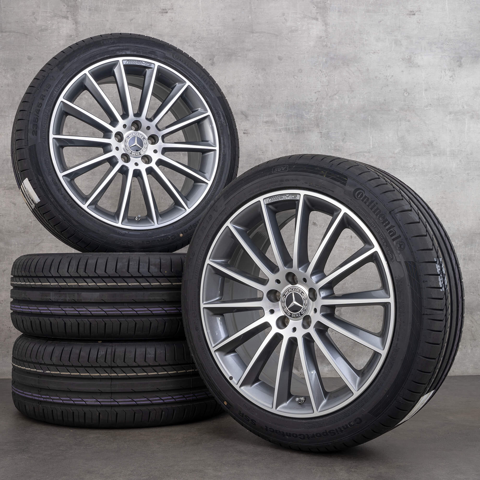 Originale Mercedes Benz GLA AMG fælge 19 tommer X156 sommerdæk A1564012800 himalaya grey glossy turned