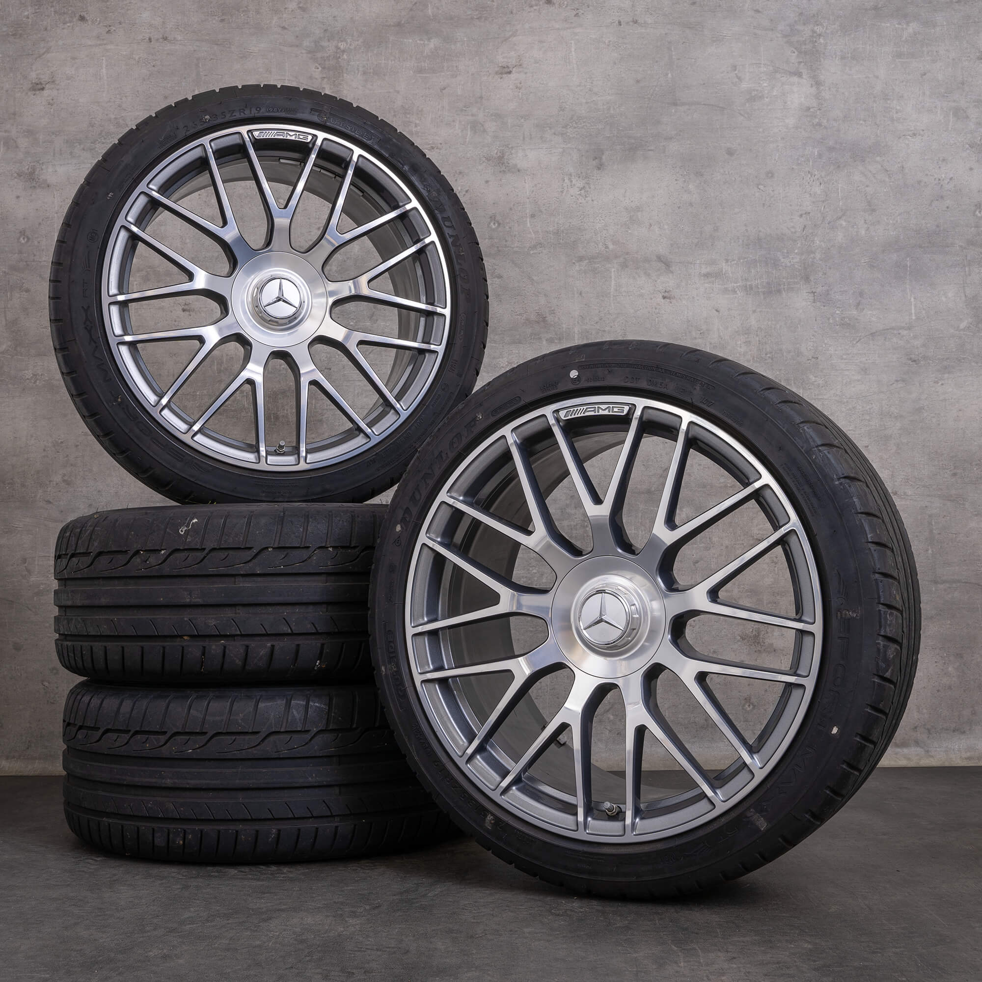Alkuperäiset Mercedes Benz C-sarja C63 & S AMG vanteet 19 tuuman W205 S205 kesäpyörät A2054011700 A2054011800 himalajanharmaa kiillotettu
