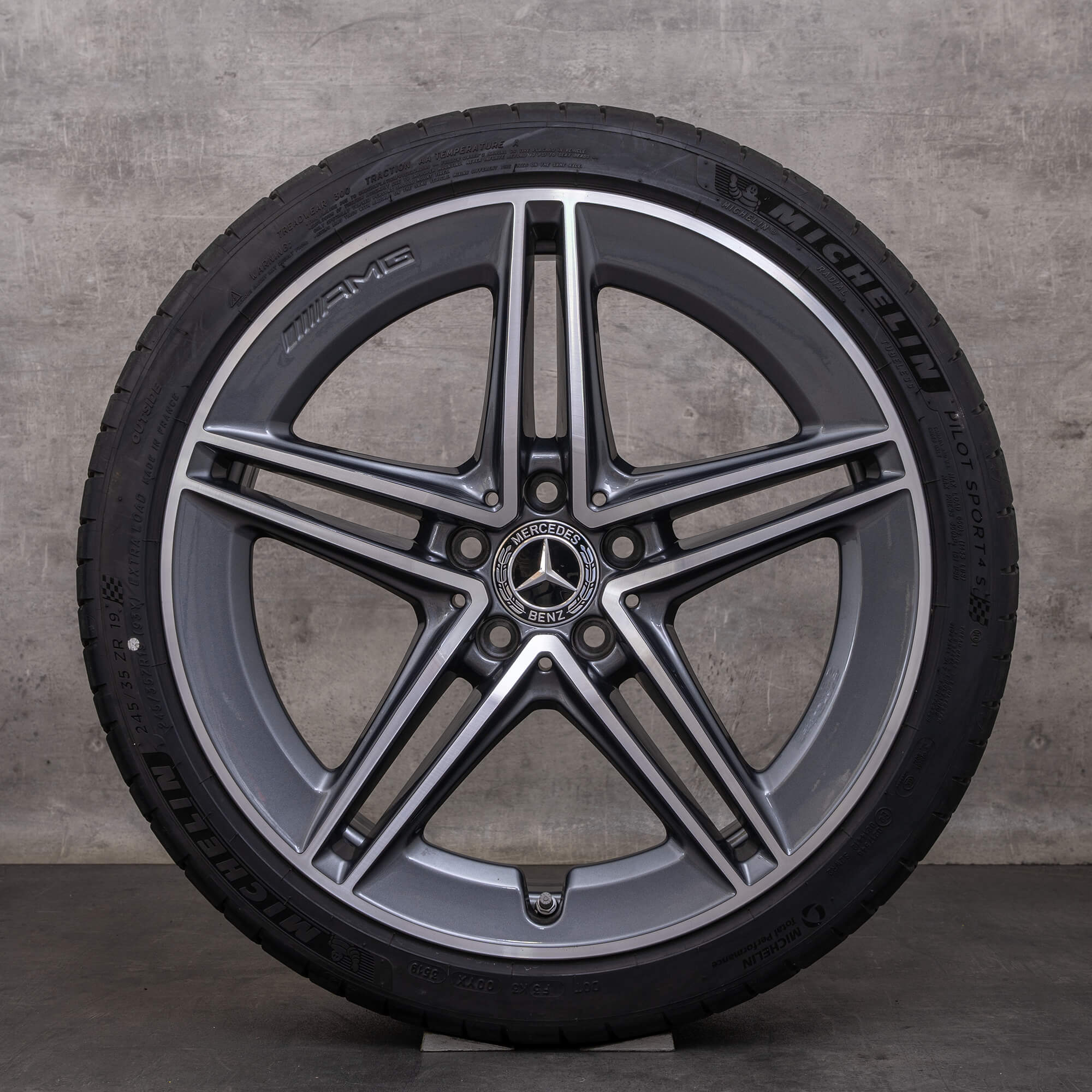 Orijinal Mercedes Benz A-Serisi CLA A 45 AMG kış jant lastik 19 inç W177 C118 X118 jantlar A1774012300 himalaya gri parlak tornalanmış