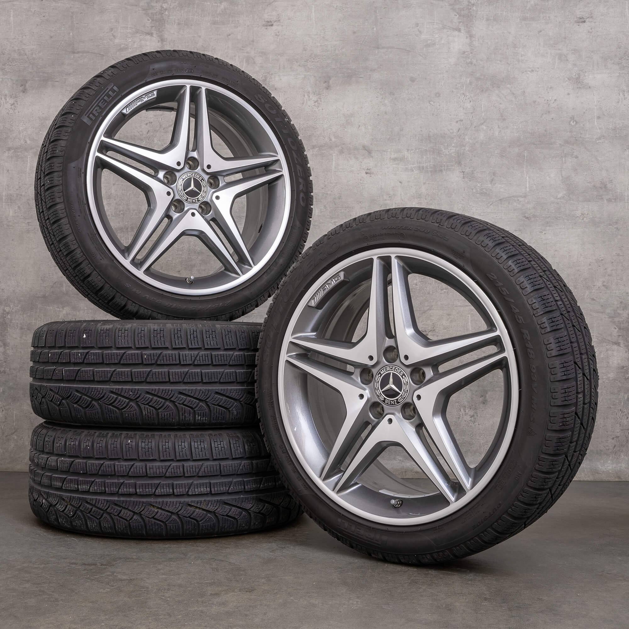 Original Mercedes Benz Classe A A45 CLA 45 AMG pneus d'hiver 18 pouces W176 C117 X117 Jantes A1764010100 gris himalaya brillant