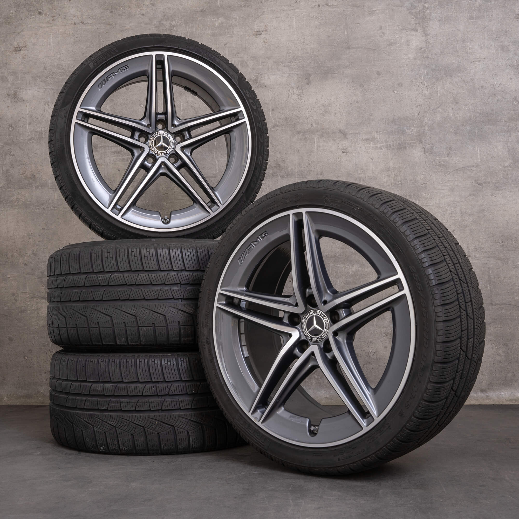 Originale Mercedes Benz C-Klasse C63 & S AMG vinterhjul 19 tommer C205 A205 fælge A2054012001 A2054012101 himalaya grey glossy turned