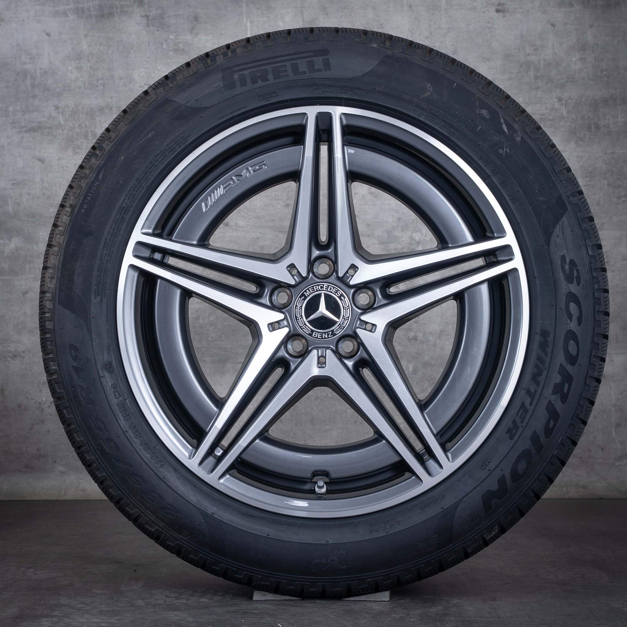 Originale Mercedes Benz EQC AMG vinterdæk med fælge 19 tommer N293 A2934011400 A2934010700 himalaya grey poleret