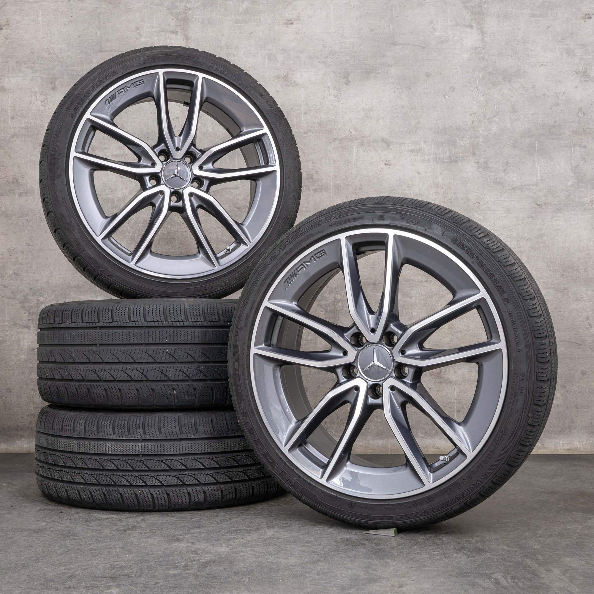 Oryginał Mercedes Benz Klasa C C43 AMG koła zimowe 19 cali W205 S205 C205 A205 Felgi A2054010701 A2054010801 himalaya szary polerowane toczone