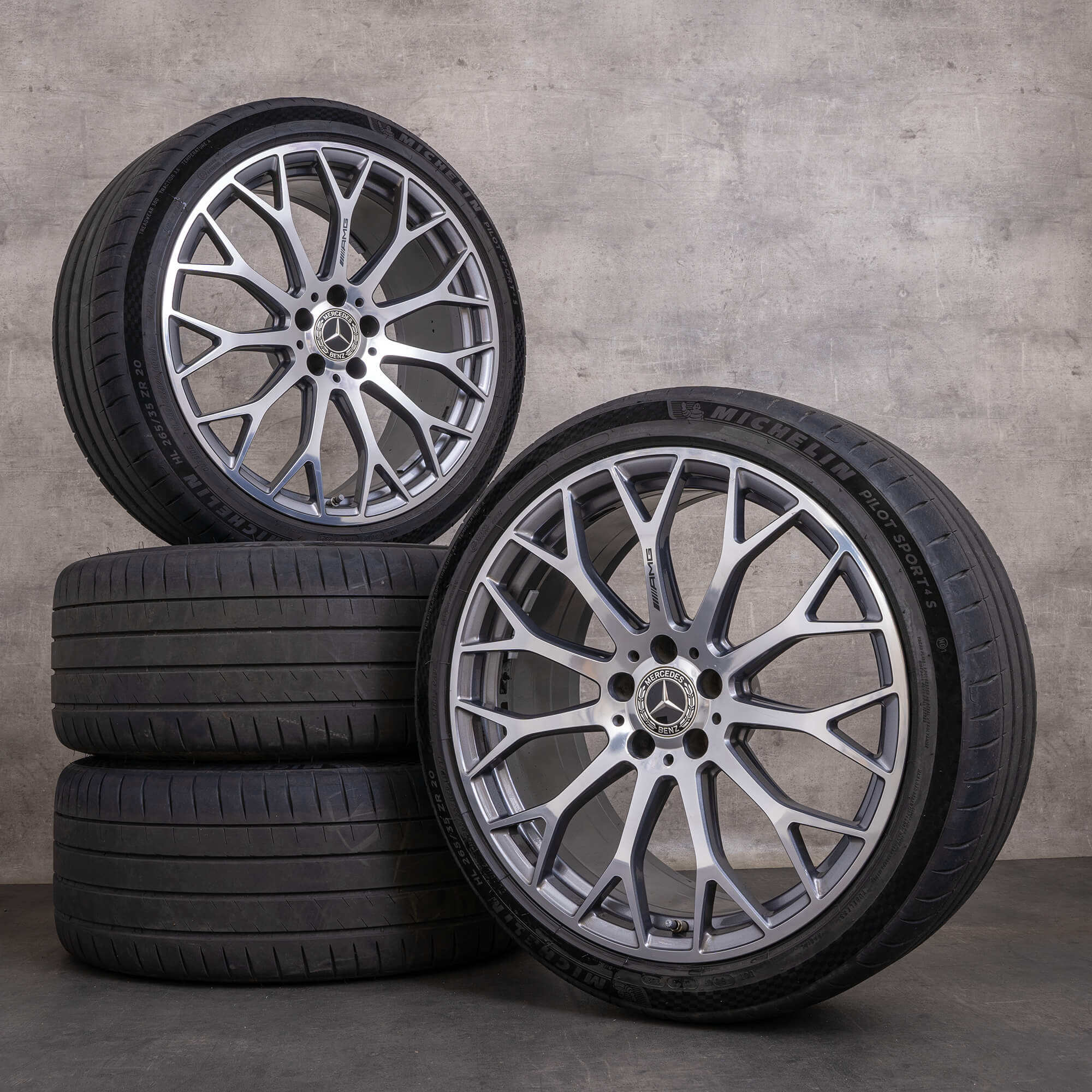 Originele Mercedes Benz C-Klasse C63 & S AMG winterwielen 20 inch W206 S206 velgen A2064013100 A2064013200 himalayagrijs glanzend gedraaid