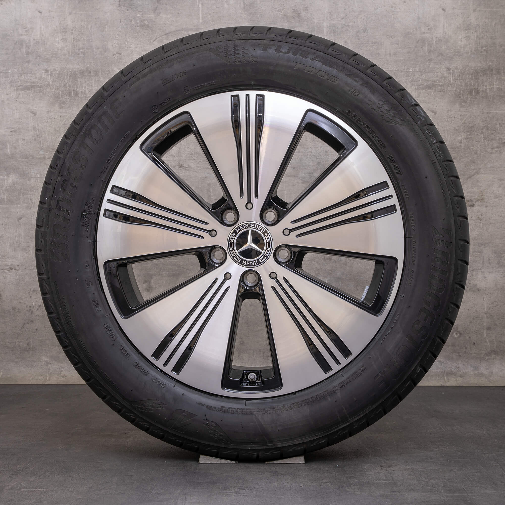Original Mercedes Benz EQA EQB felger 18-tommers H243 X243 sommerhjul A2434010100 svart blank dreid