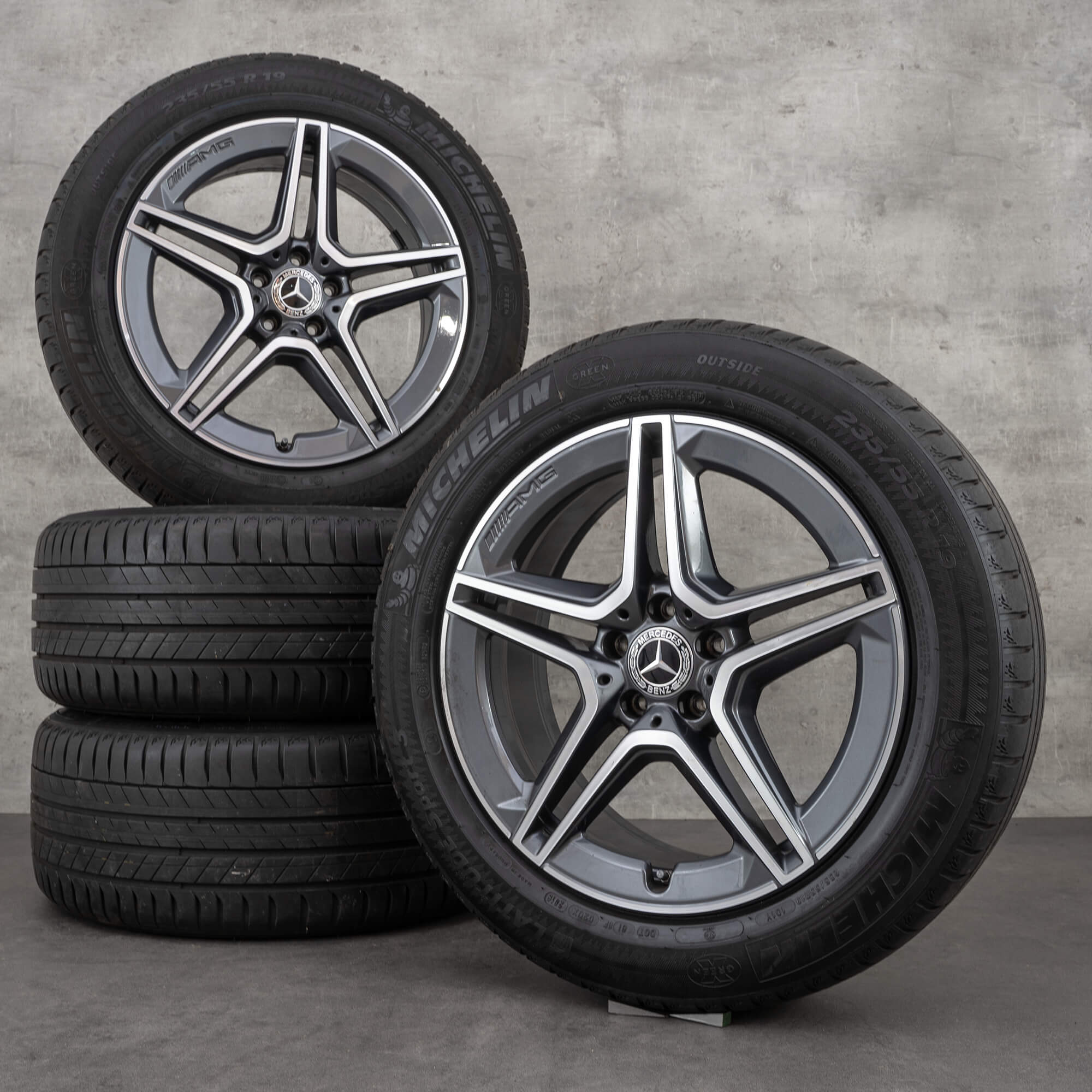 Orijinal Mercedes Benz GLC & 43 AMG jantlar 19 inç C253 yaz jant lastik A2534015300 A2534015400 himalaya gri parlak tornalanmış