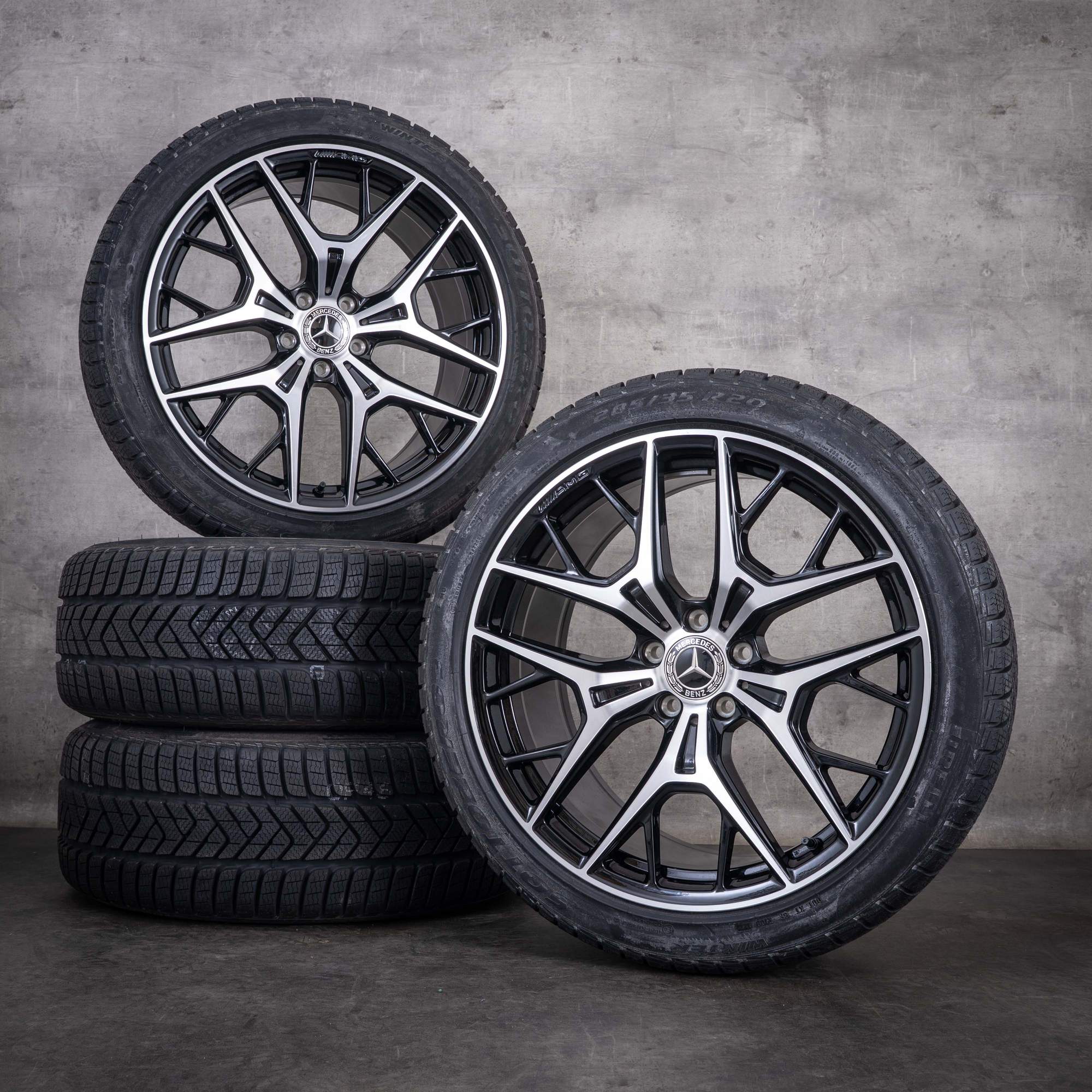Originale anvelope de iarnă Mercedes-Benz Clasa S AMG 20 inch model W223 coduri A2234018400 A2144015500 negre diamantate NOI