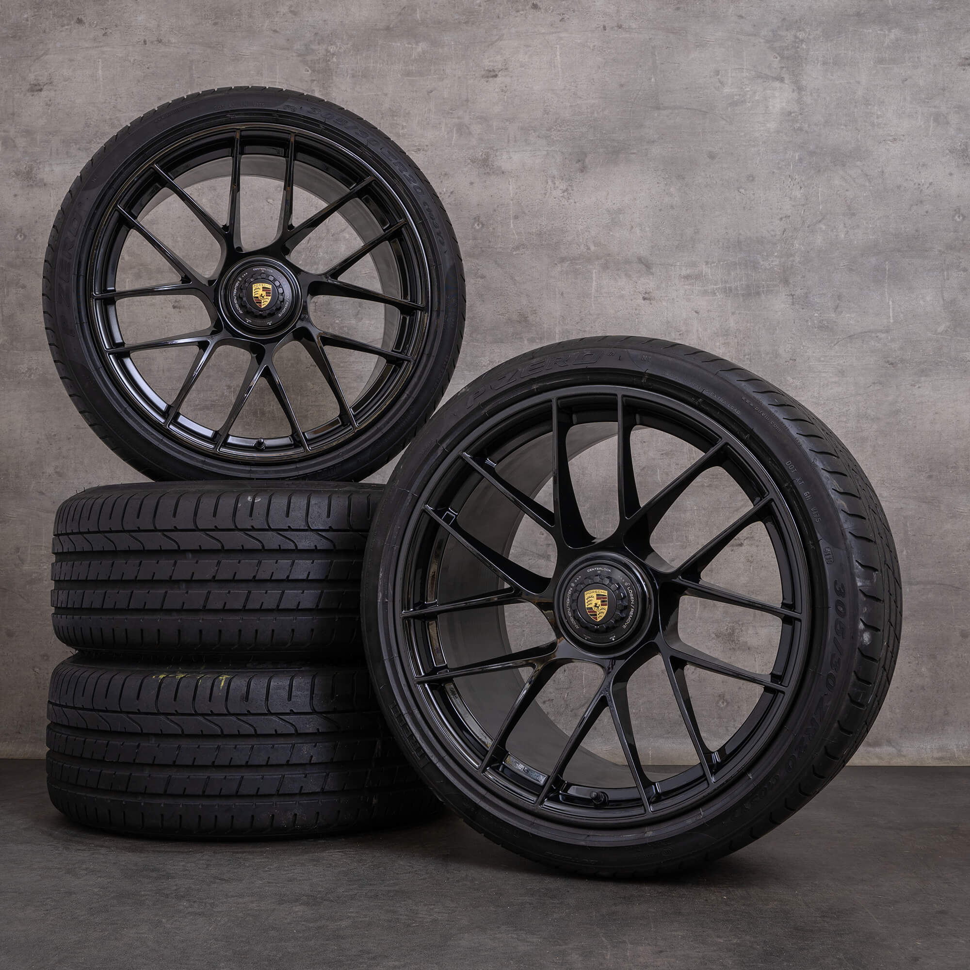 Originale Porsche 911 fælge 20 tommer 991 II Turbo S sommerdæk 99136272100 99136277100 sort blank