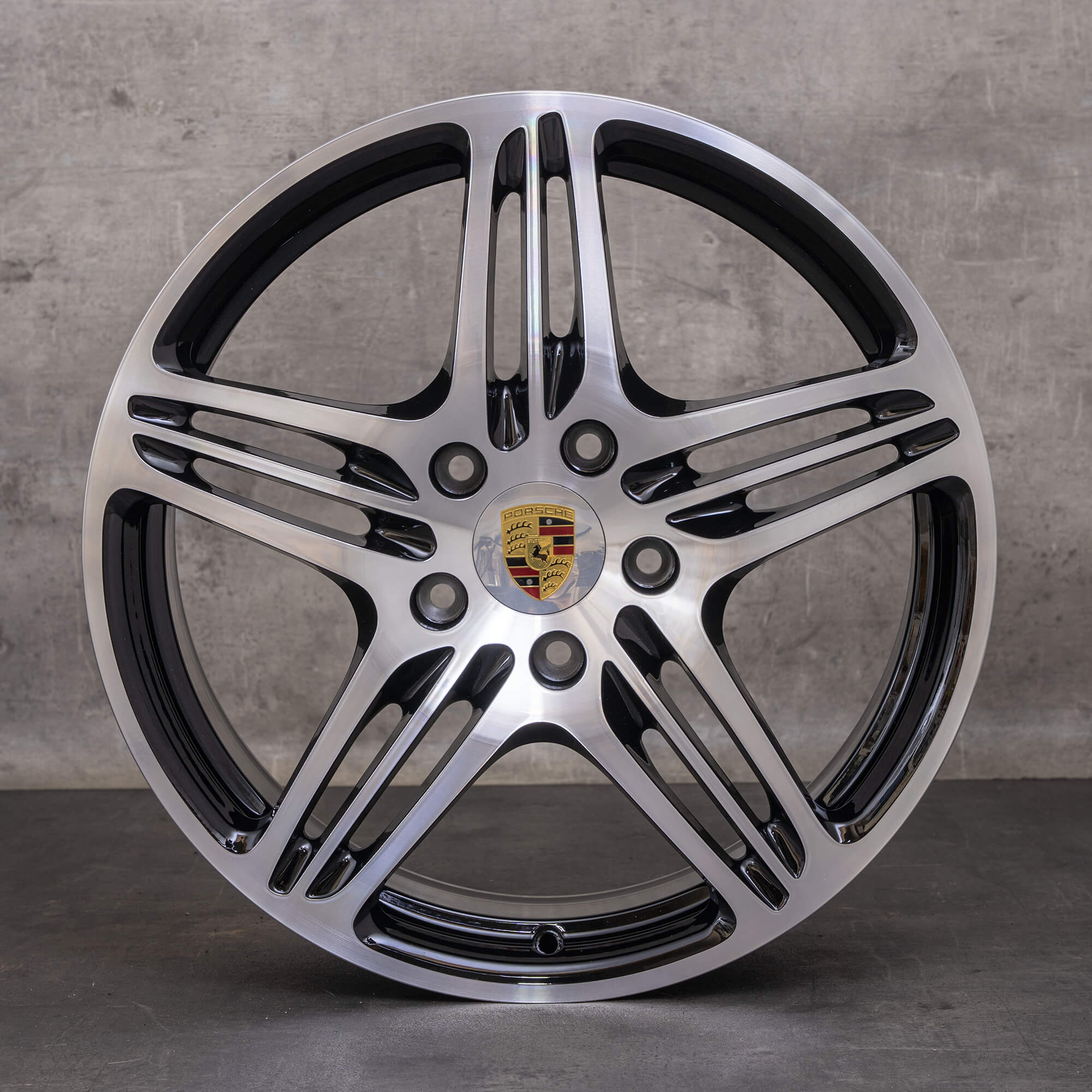 Originale Porsche 997 fælge 19 tommer Turbo S sommerdæk 99736215605 99736216202 sort poleret drejet