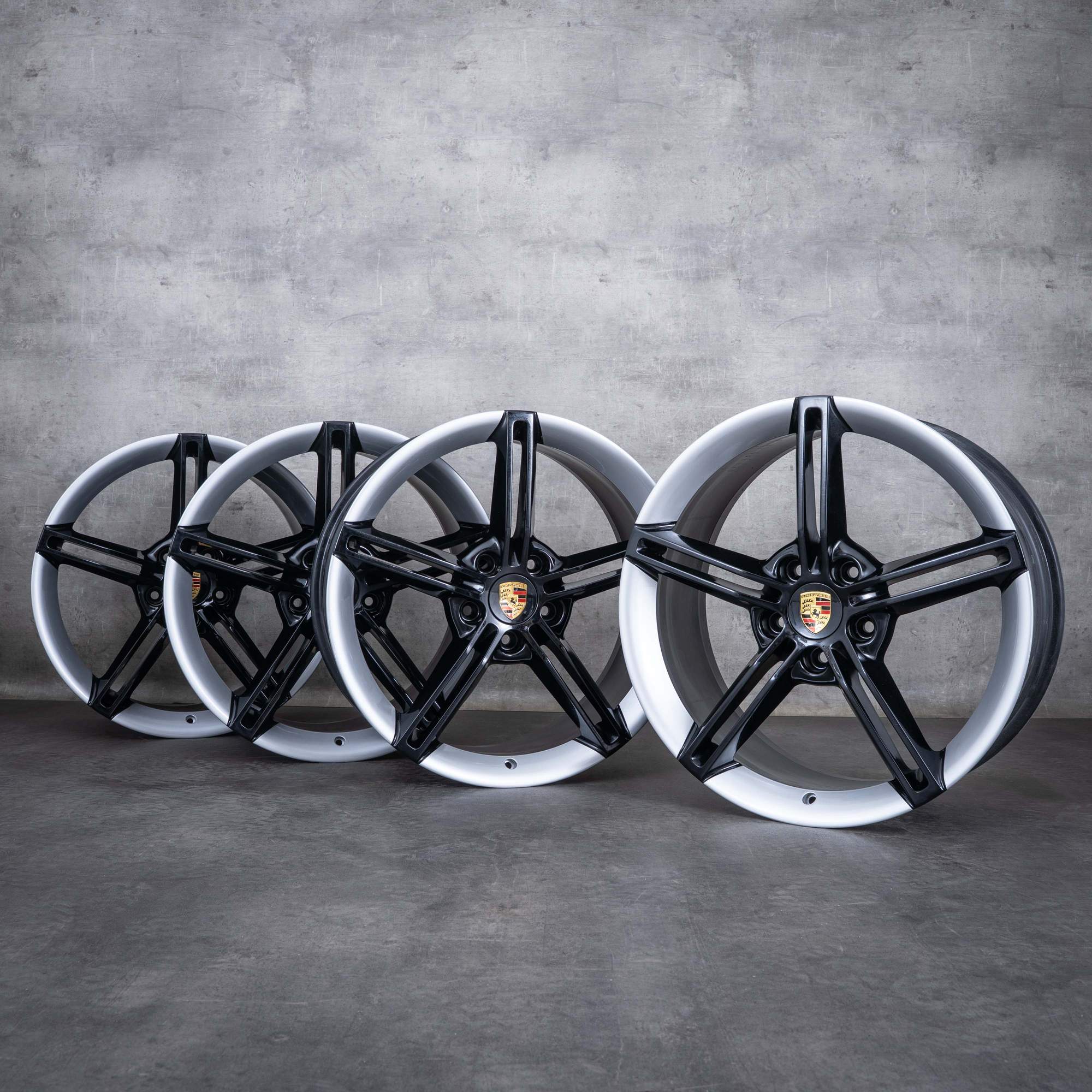 Oryginalne felgi Porsche Taycan 21 cali 9J1 I & II 9J1601025AA 9J1601025AB czarny srebrny błyszczący