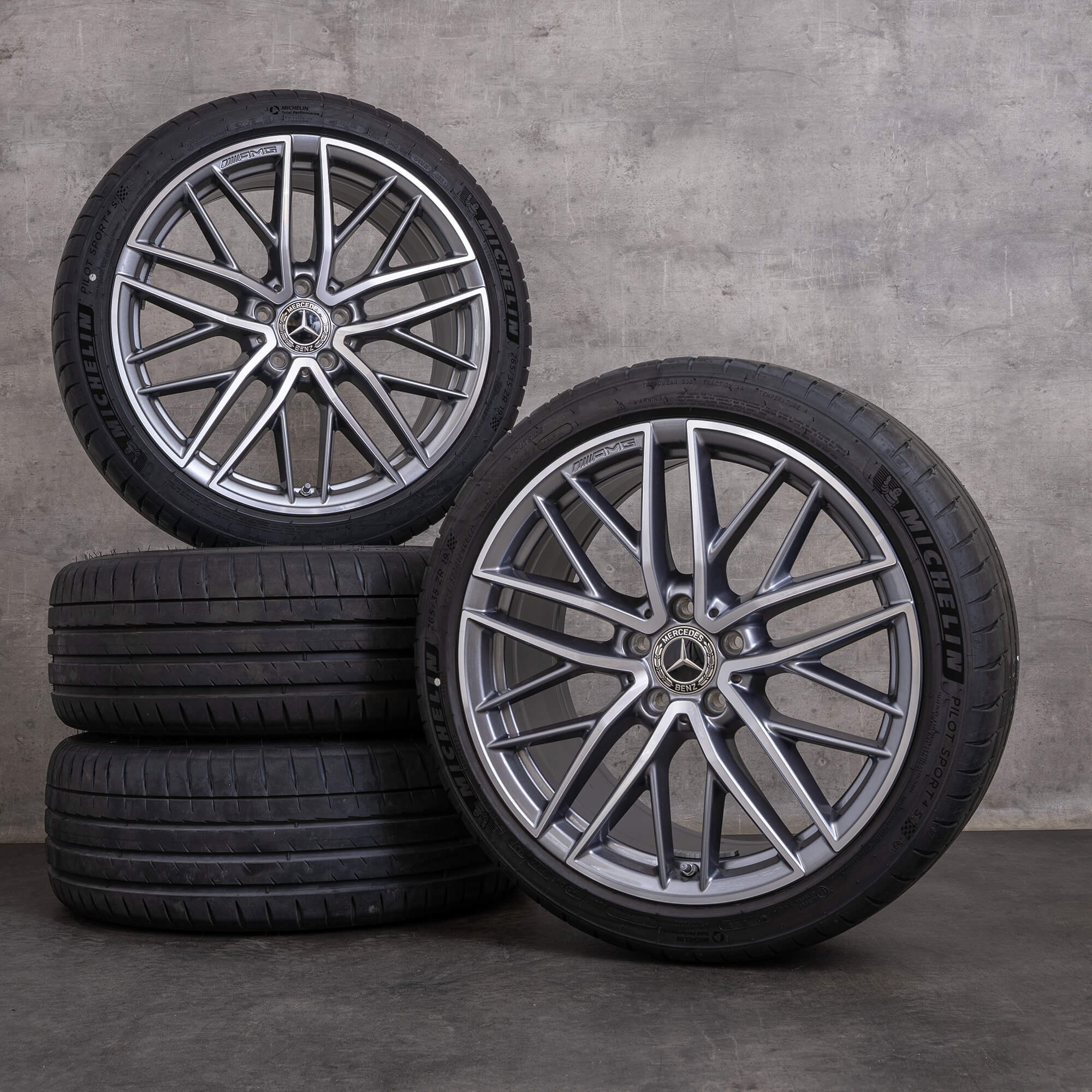 Originele Mercedes Benz C-klasse C43 AMG velgen 19 inch W206 S206 zomerwielen A2064012300 A2064012400 himalayagrijs glanzend gedraaid