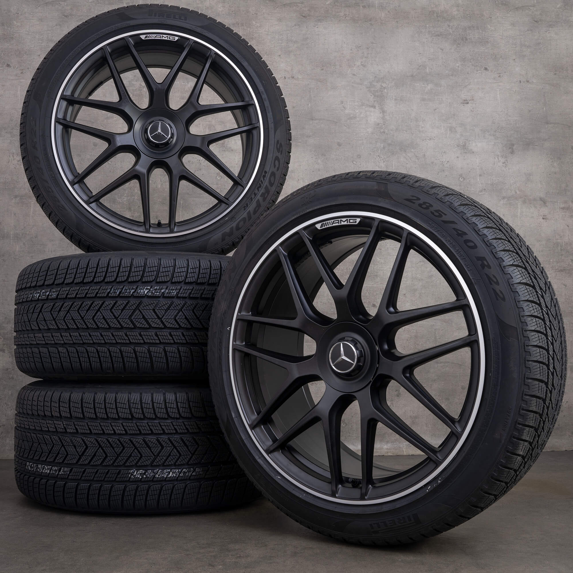 Oryginalne koła zimowe do Mercedes-Benz GLE 53 63 S AMG 22 cale felgi X167 C167 numery katalogowe A1674015601 A1674015701 czarne matowe z efektem diamond cut NOWE