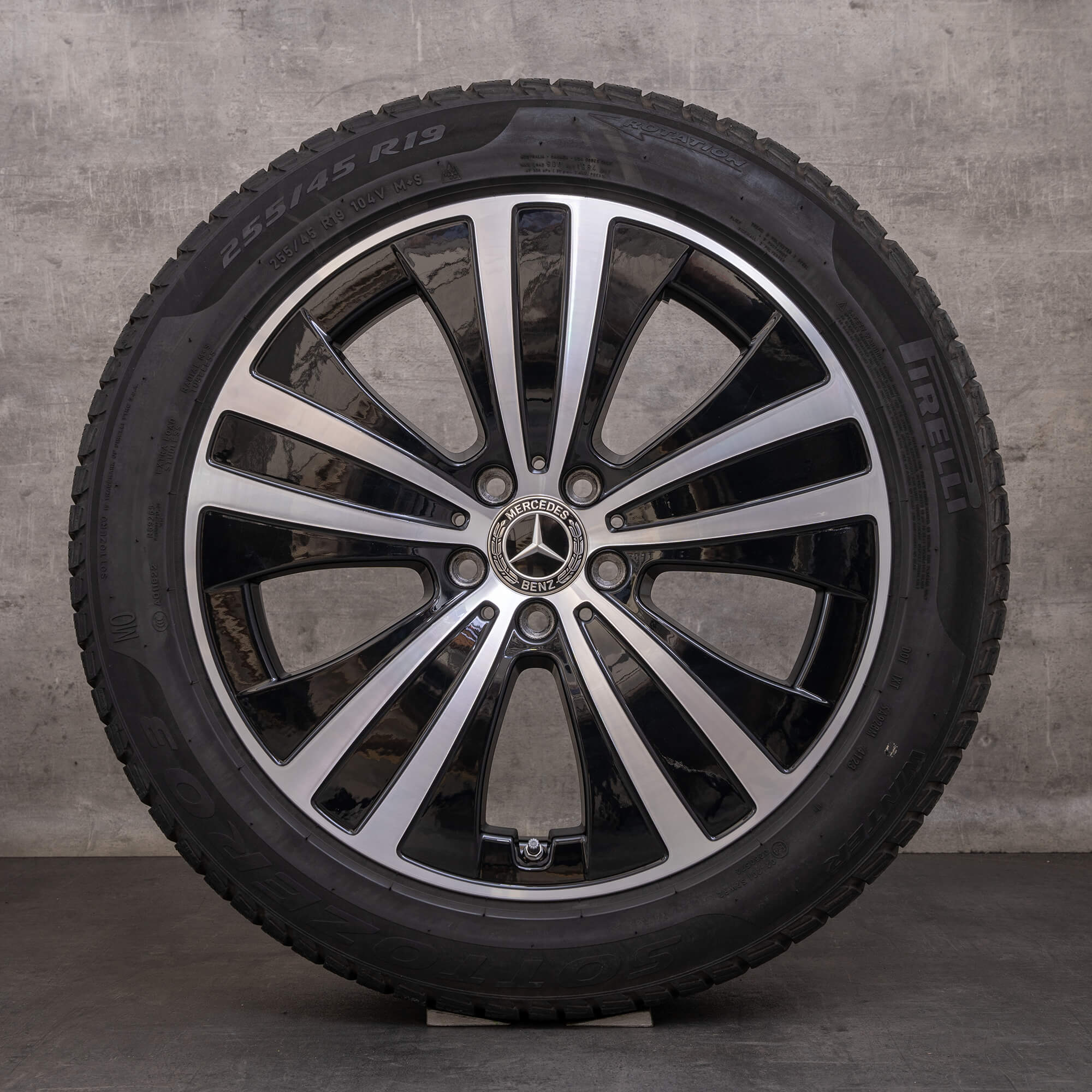 Orijinal Mercedes Benz EQE kış jant lastik 19 inç V295 jantlar A2954011200 siyah parlak tornalanmış