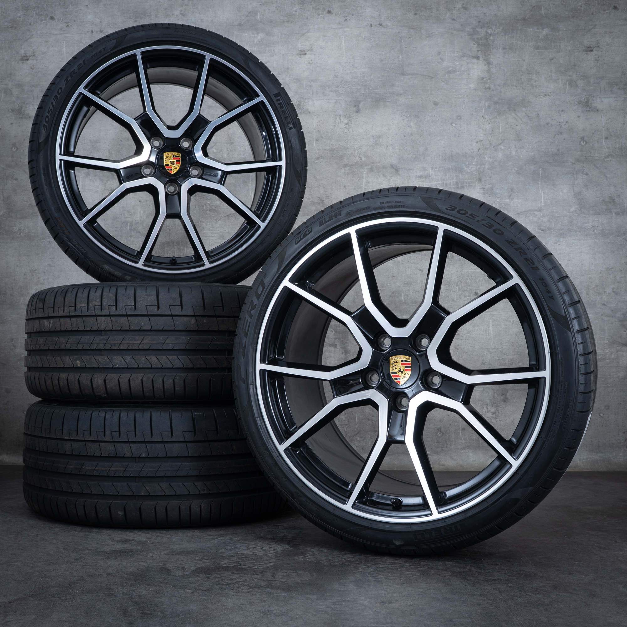 Original Porsche Taycan 9J1 I II Felgen 21 Zoll Sommerräder 9J1073663MM RS Spyder schwarz glanzgedreht