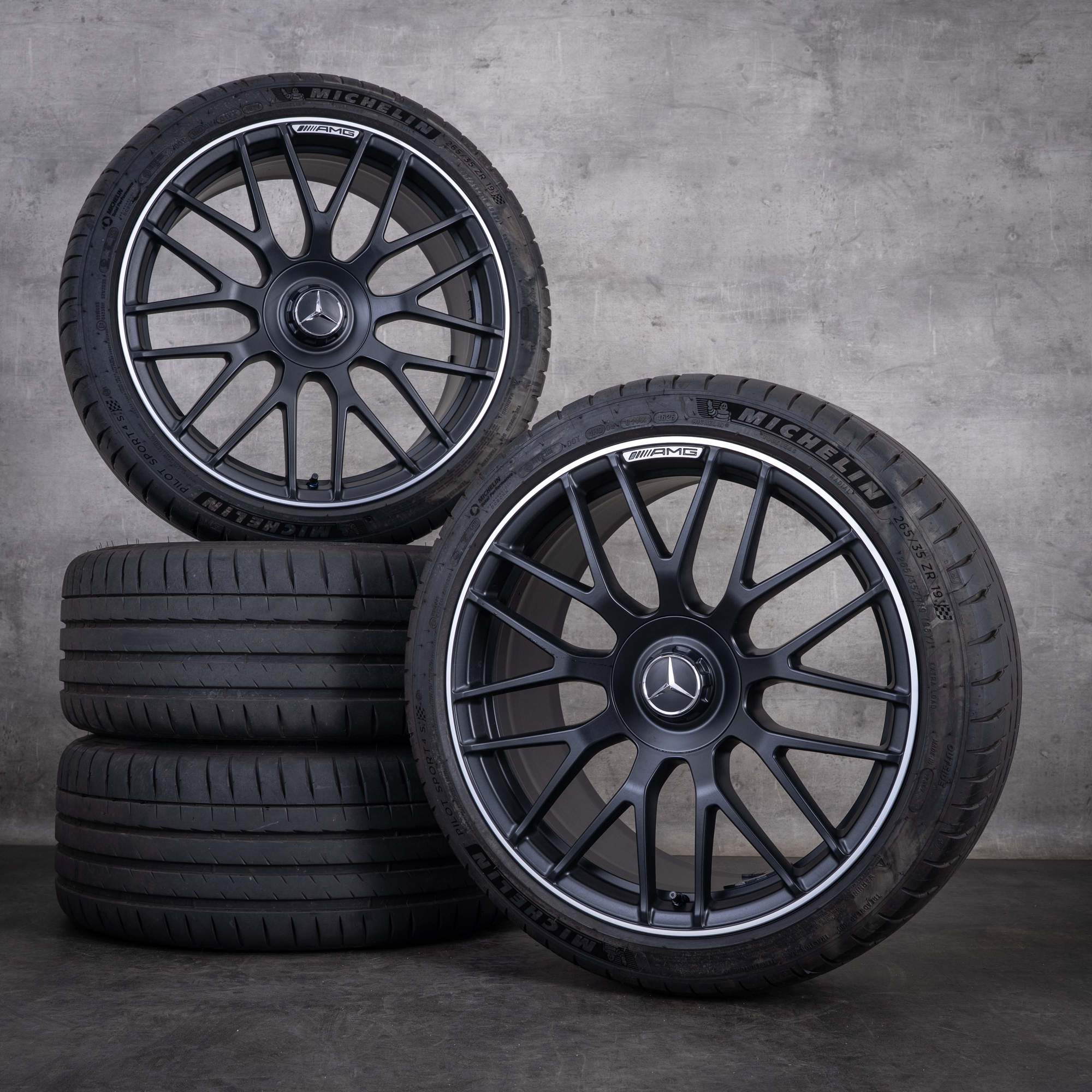 Jante originale Mercedes-Benz Clasa C C63 S AMG de 19 inci W205 S205 pentru anvelope de vară A2054011700 A2054011800 negru mat marginea diamantată