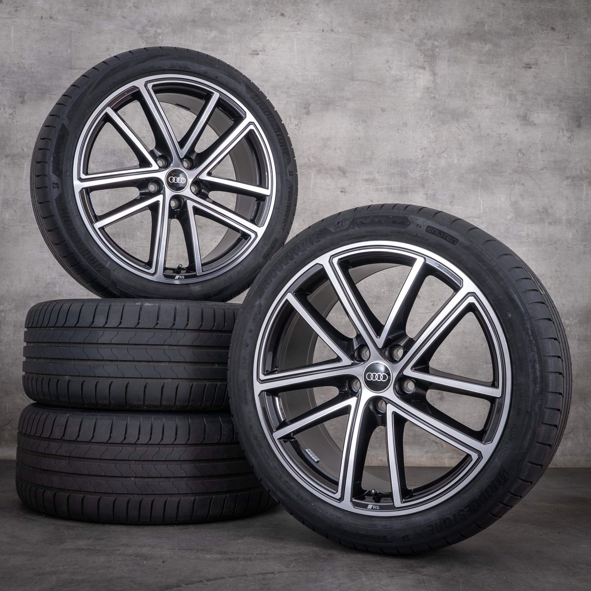 Oryginalne felgi Audi A5 S5 19 cali B10 – opony letnie 8B3601025BA czarne metaliczne w technologii diamond cut z połyskiem