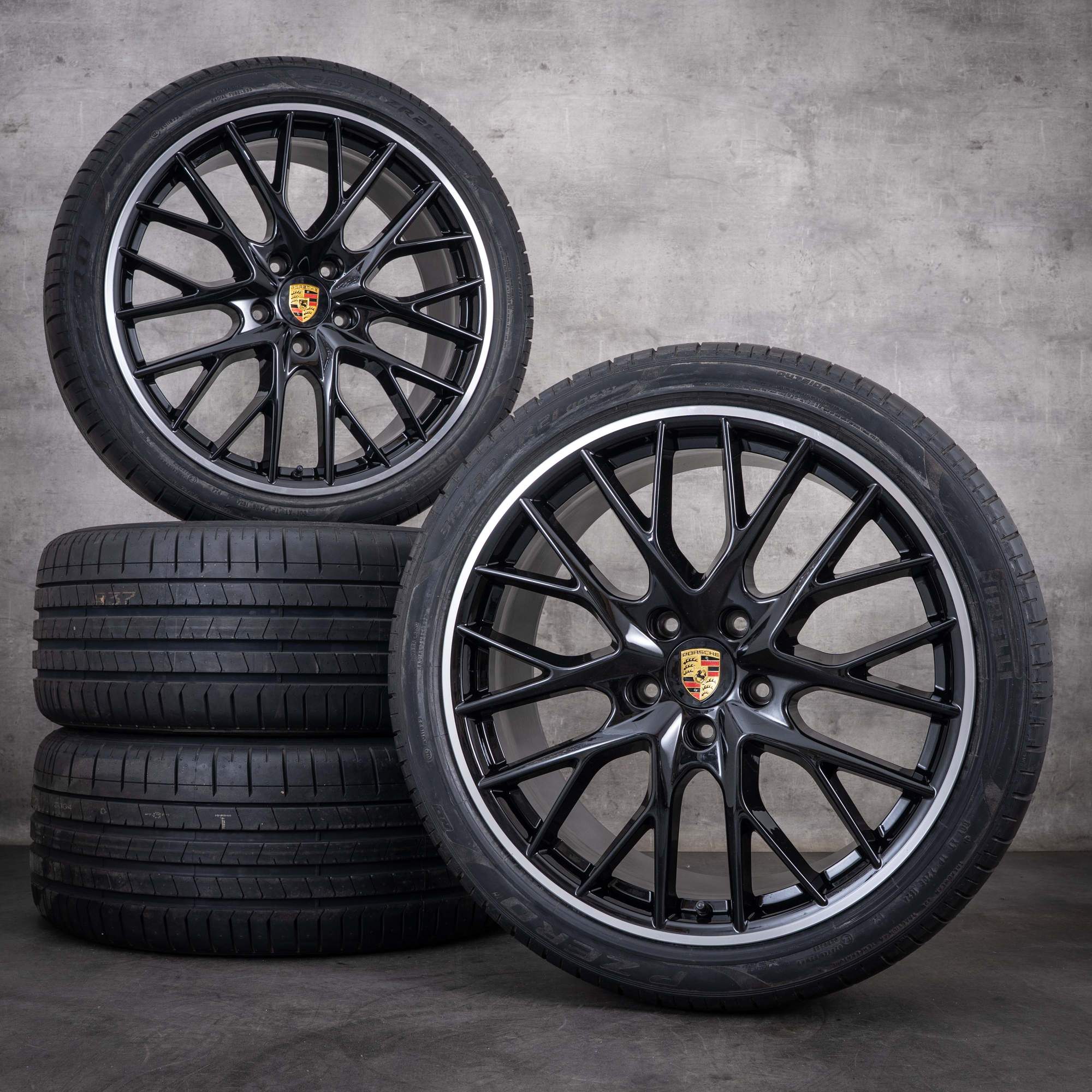 Jante originale Porsche Panamera de 21 inch 971 G2 anvelope de vară 971601025D 971698025A negre diamantate